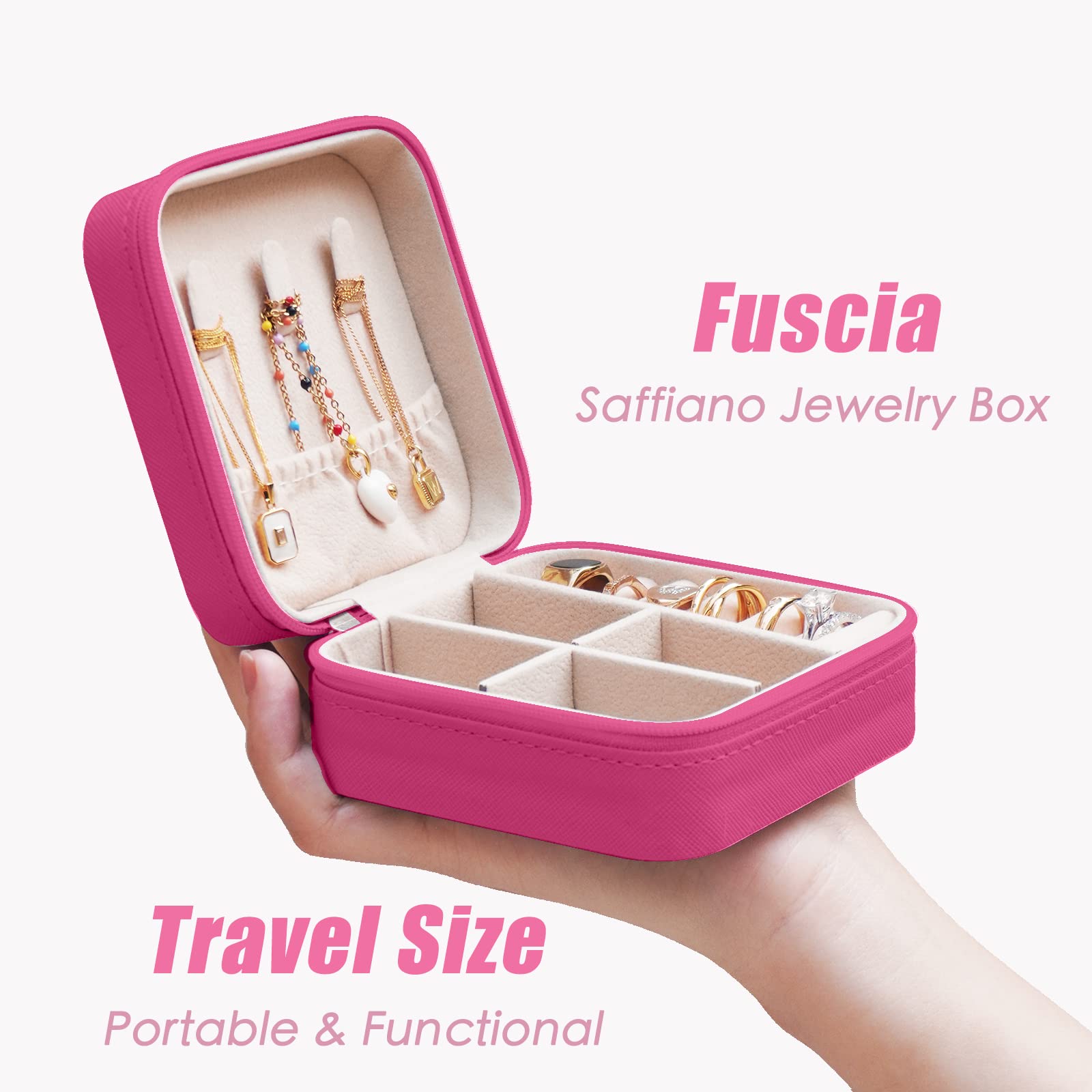 Portable Travel Jewelry Organizer Box for Women - Mini Jewelry Case for Rings, Necklaces & Earrings - Perfect Bridesmaid Gift & Travel Essential Accessory (1 PC Fuchsia) - Ideal for Vacations, Weddings & Daily Storage