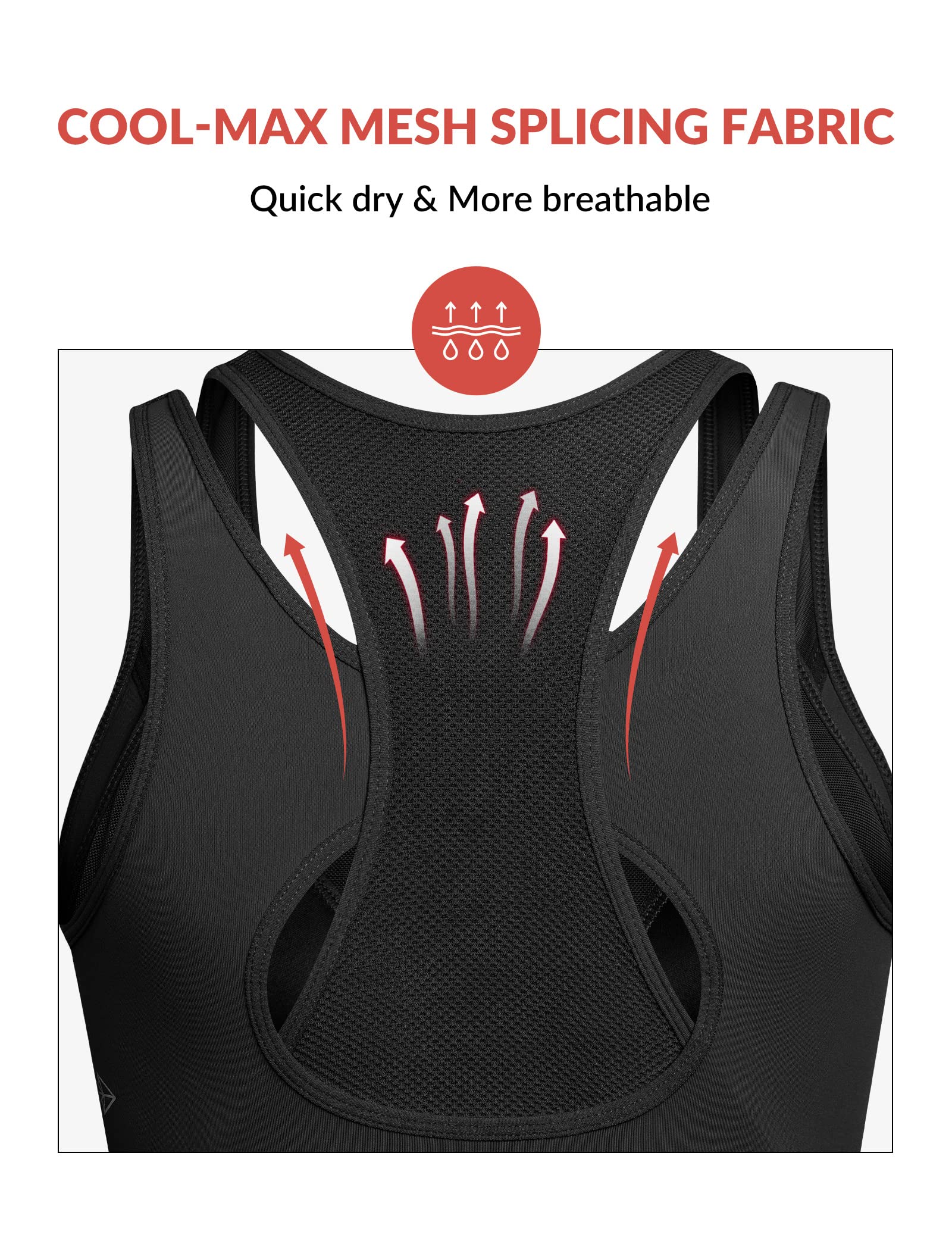 Yvette High Support Sports Bra for Women - Double Layer Straps, High Impact, Mesh Zip Front - Perfect for Running, Gym & High-Intensity Workouts