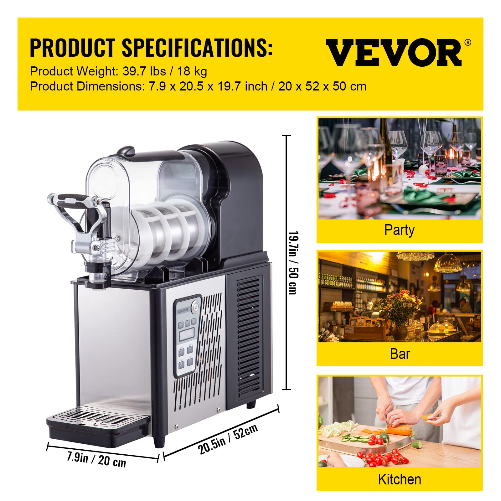 VEVOR 3L/0.8Gal Commercial Slushy Machine - 290W Frozen Drink Maker for Home, Cafes & Restaurants | Automatic Cleaning | Perfect for Parties, Events & Business Use