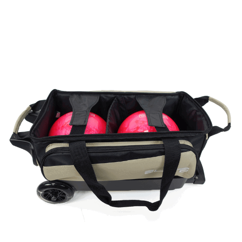 ELITE Deluxe Double Roller Bowling Bag - Sand & Black - Perfect for League Play, Tournaments & Travel