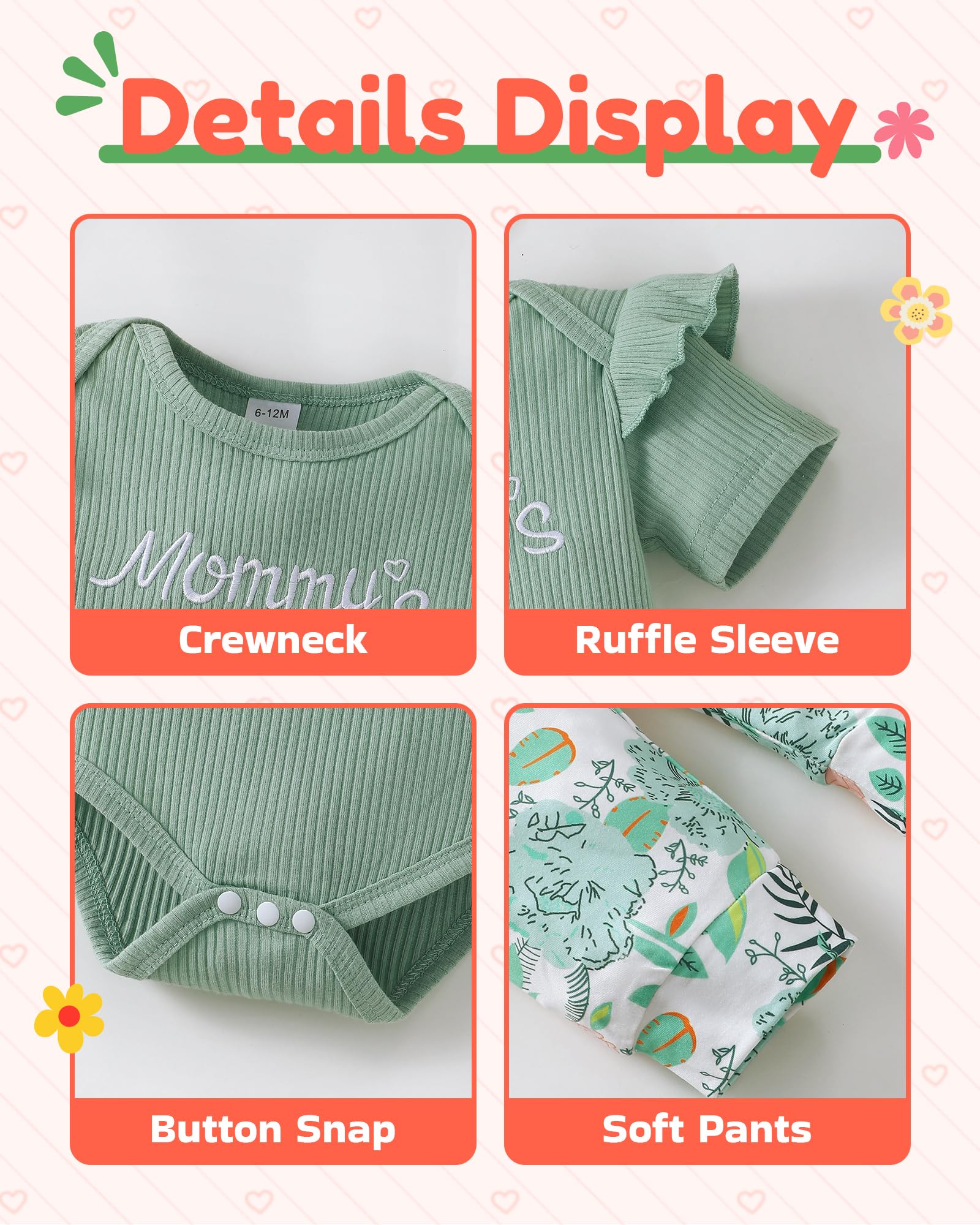 Baby Girl Clothes Set - Floral Ruffle Romper & Ribbed Pants Outfit for Newborns | Cute Infant Girl Outfits for Photos, Parties & Daily Wear