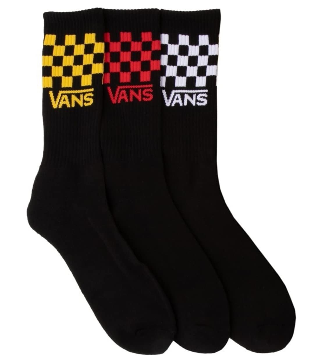 Vans Classic Crew Socks 3-Pack - Black/Multi Check (Sizes 9.5-13) - Comfortable Casual & Athletic Socks for Men - Perfect for Everyday Wear, Sports & Sneakers