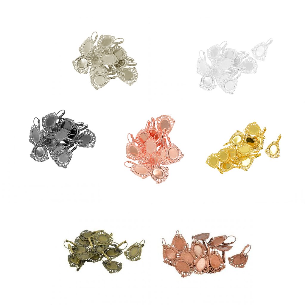 12Pcs French Lever Back Earring Findings - Brass Cabochon Settings for Jewelry Making (Silver) | DIY Craft Supplies for Earrings, Gifts & Fashion Accessories