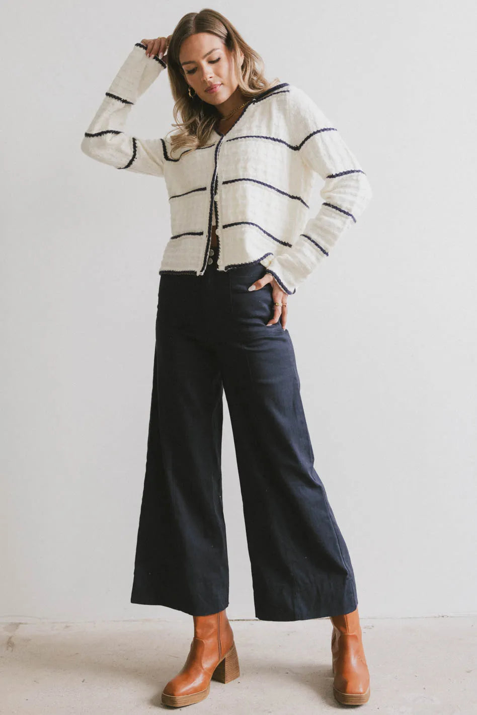**Women's Navy Blue Aspen Wide Leg Pants - High Waisted Comfortable Lounge & Work Pants for Casual & Office Wear**    *Use Case: Perfect for lounging at home, running errands, or dressing up for a chic office look.*