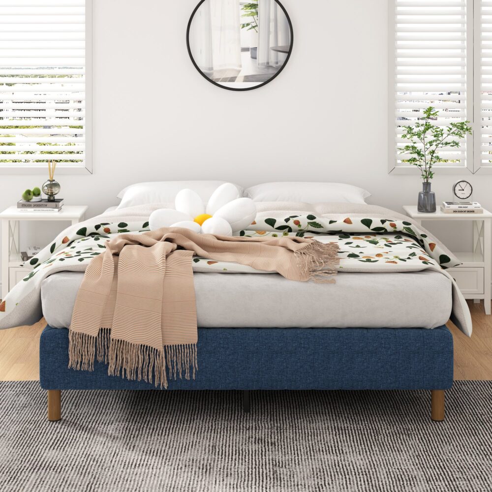 **Heavy Duty Double Metal Bed Frame with Mattress Foundation - Blue | Sturdy Support for Queen/King Size Beds | Perfect for Guest Rooms, Dorms & Apartments**