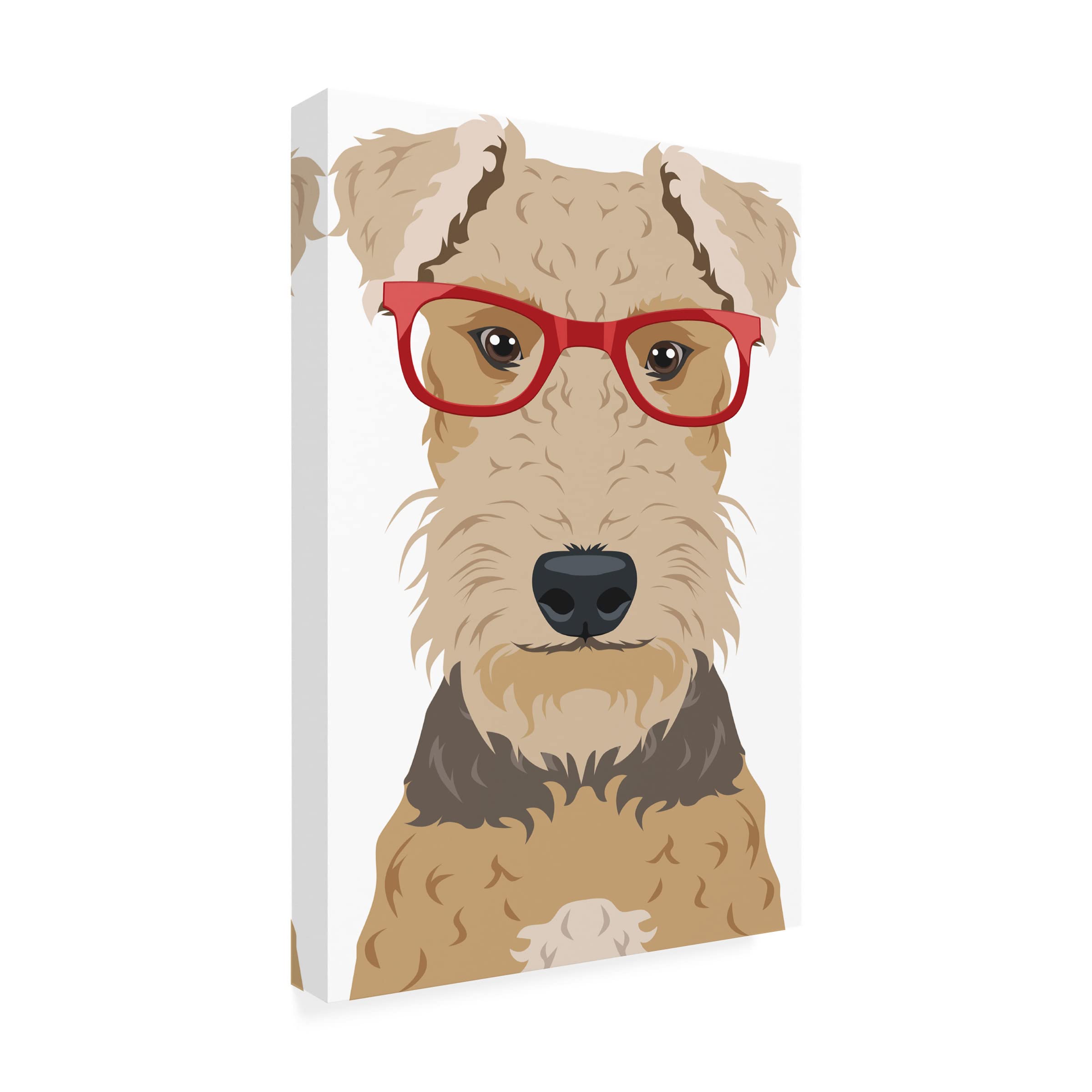Trademark Fine Art 'Airedale Terrier Wearing Hipster Glasses' Canvas Wall Art Print - Funny Dog Portrait Decor for Living Room, Bedroom & Office