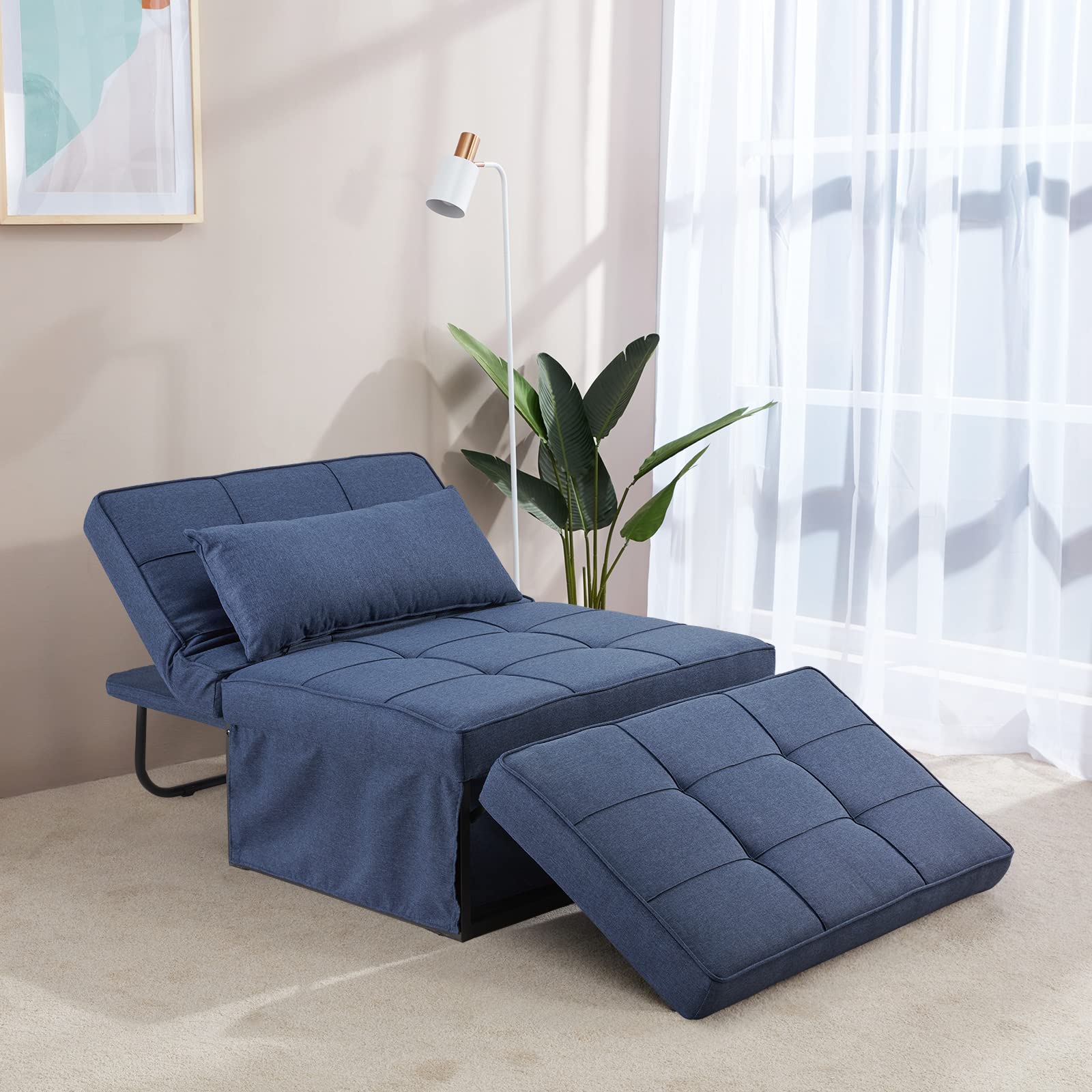 Mdeam 4-in-1 Multi-Functional Sleeper Chair Bed - Convertible Folding Ottoman Sofa Bed with Adjustable Backrest, No Assembly Required - Perfect for Small Apartments, Living Rooms & Guest Rooms (Navy Blue)
