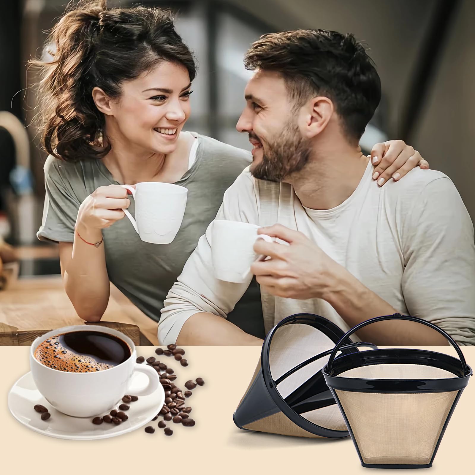 Reusable Coffee Filters for Ninja Coffee Bar Brewer - 4 Cone Permanent Replacement Filters (2 Pack) | Eco-Friendly & Durable | Perfect for Home, Office & Camping Use