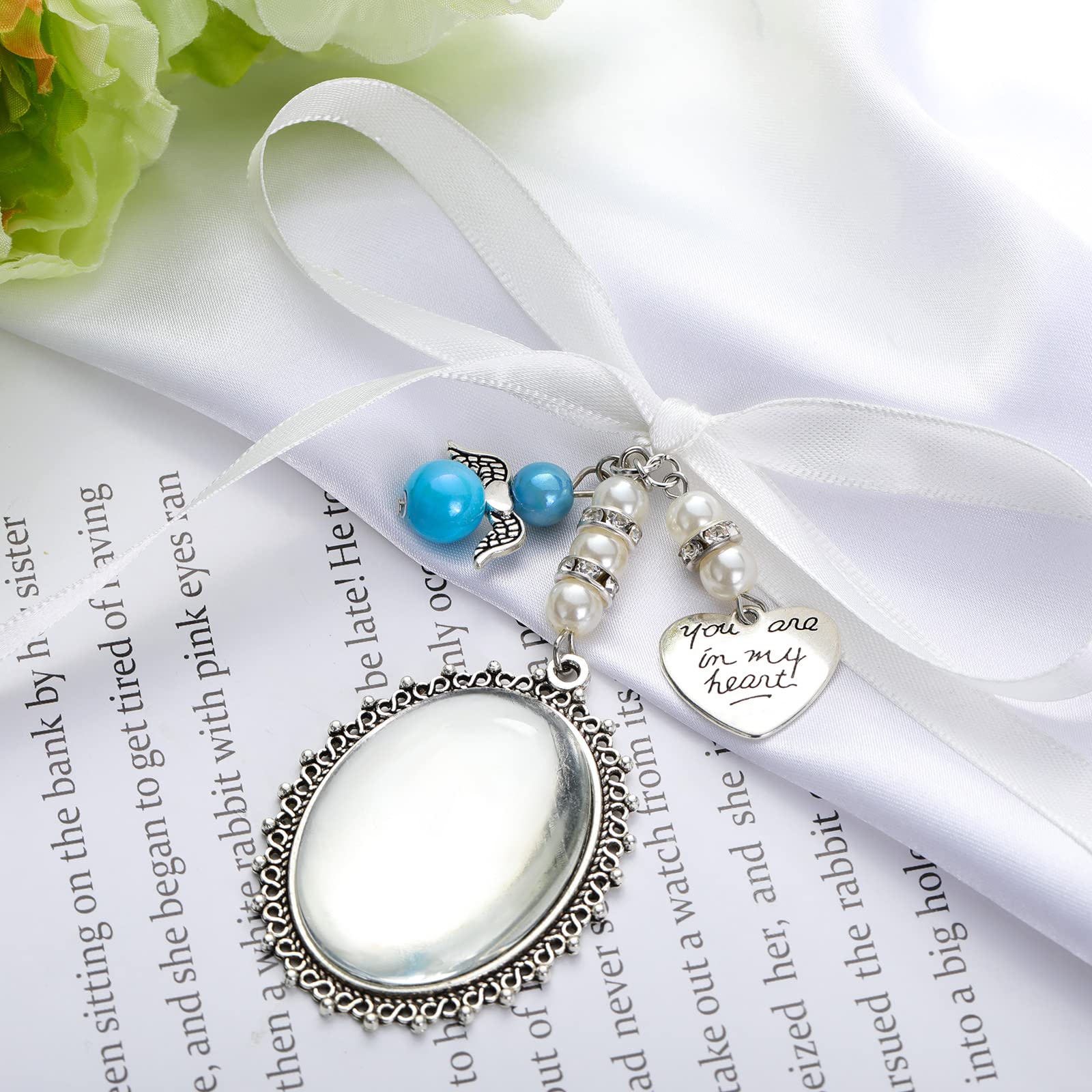 Hicarer Wedding Bouquet Photo Charms - Elegant Lacy Oval Bridal Keepsake for Memory Preservation | Perfect Bridal Party Gifts & Wedding Souvenirs | Ideal for Bouquet Decor, Photo Frames, and Anniversary Celebrations