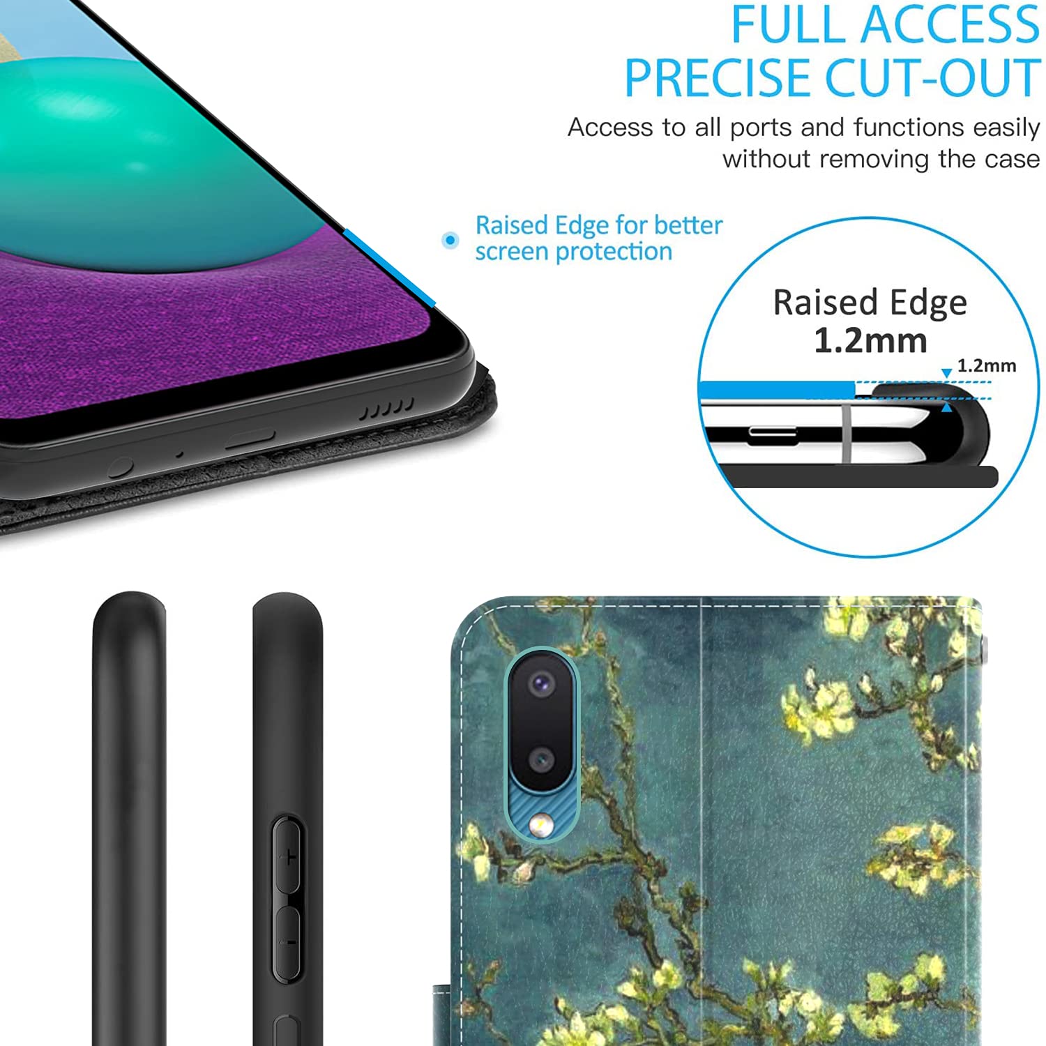 RFID Blocking PU Leather Wallet Case for Samsung Galaxy A02 - Flip Folio Stand Cover with Card Slots & Kickstand (Almond Blossom) | Perfect for Daily Commute, Travel & Contactless Payments