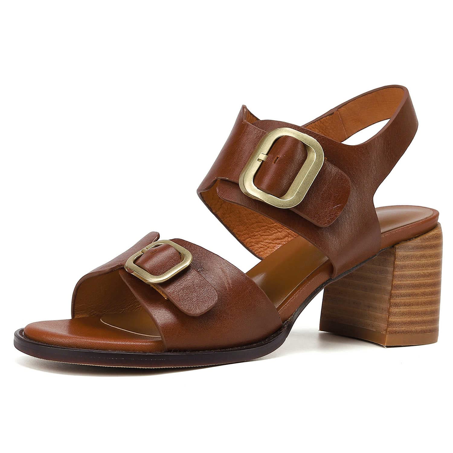 Women's Pararica Stacked Heel Sandals - Leather Bold Buckle Chunky Block Heels for Summer | Perfect for Beach Vacations, Date Nights & Outdoor Weddings