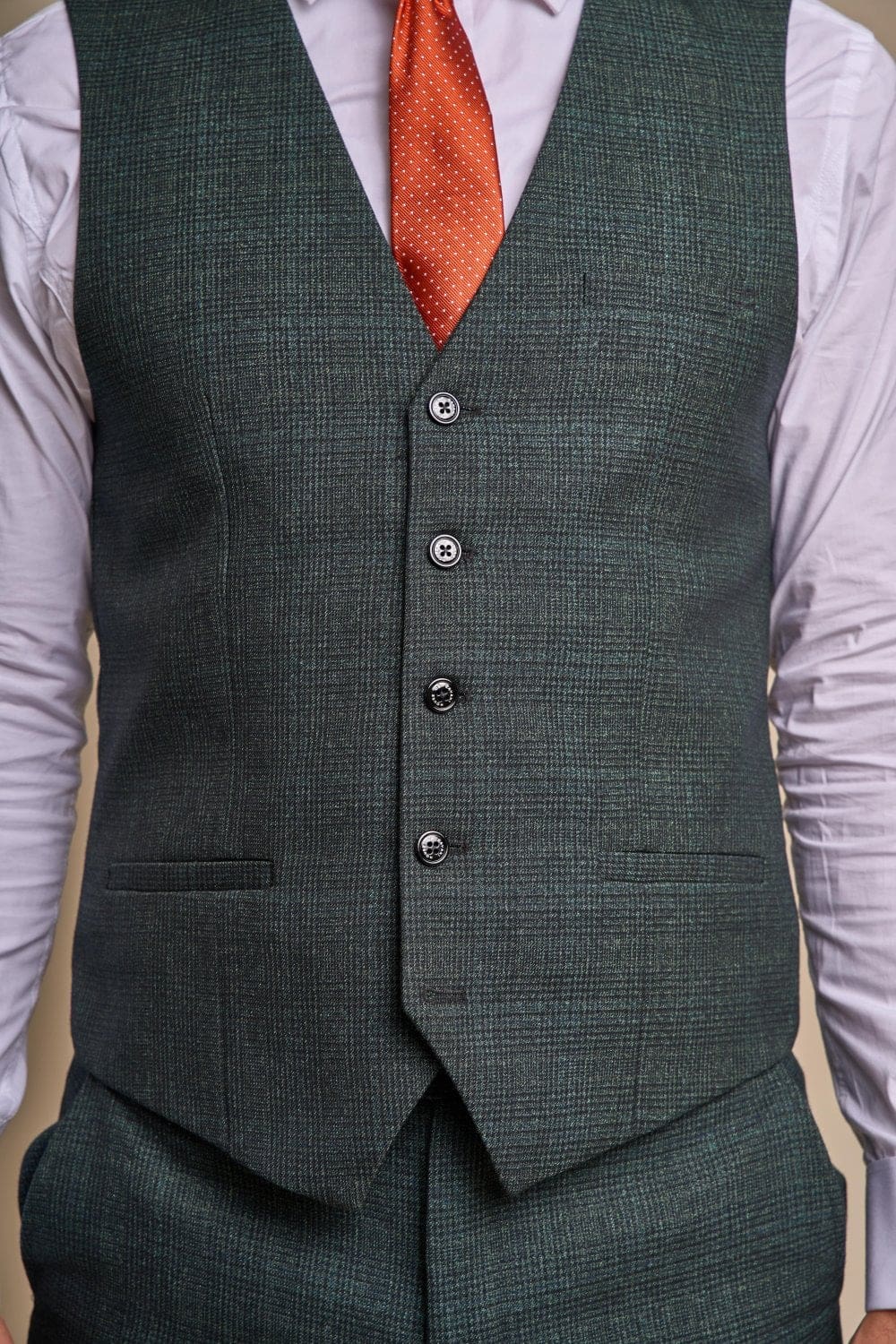 Cavani Caridi Men's Olive Tweed Waistcoat Vest | Slim Fit Formal Vest for Weddings & Business | Premium Wool Blend Waistcoat for Groom, Groomsmen & Office Wear
