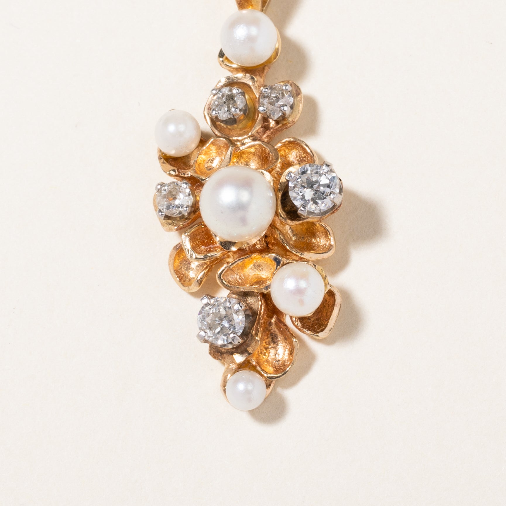 Vintage Pearl & Diamond Cluster Pendant Necklace - 0.50ctw Diamond, 2.80mm to 5.60mm Pearl - Elegant Jewelry Gift for Women, Perfect for Weddings, Anniversaries & Special Occasions