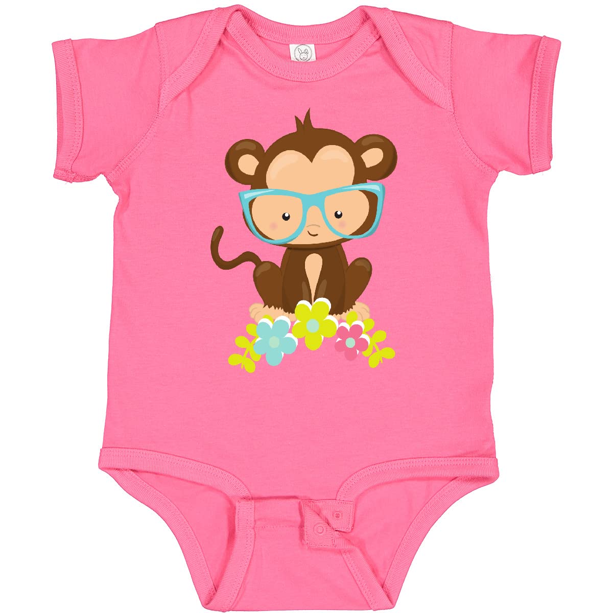 Inktastic Hipster Monkey with Glasses & Flowers Baby Bodysuit - Cute Animal Graphic Onesie for Boys & Girls - Perfect for Playdates, Daycare & Family Photos