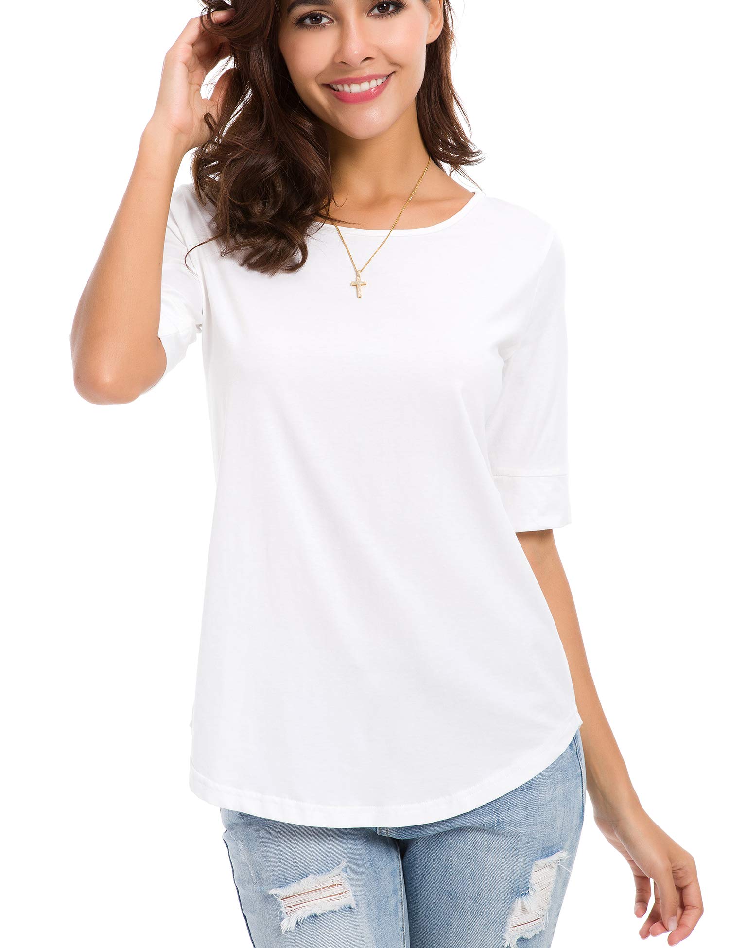 Women's Elbow Length Sleeve Cotton Blouse - Summer Casual Tunic Tops for Women | Perfect for Office, Beach & Everyday Wear