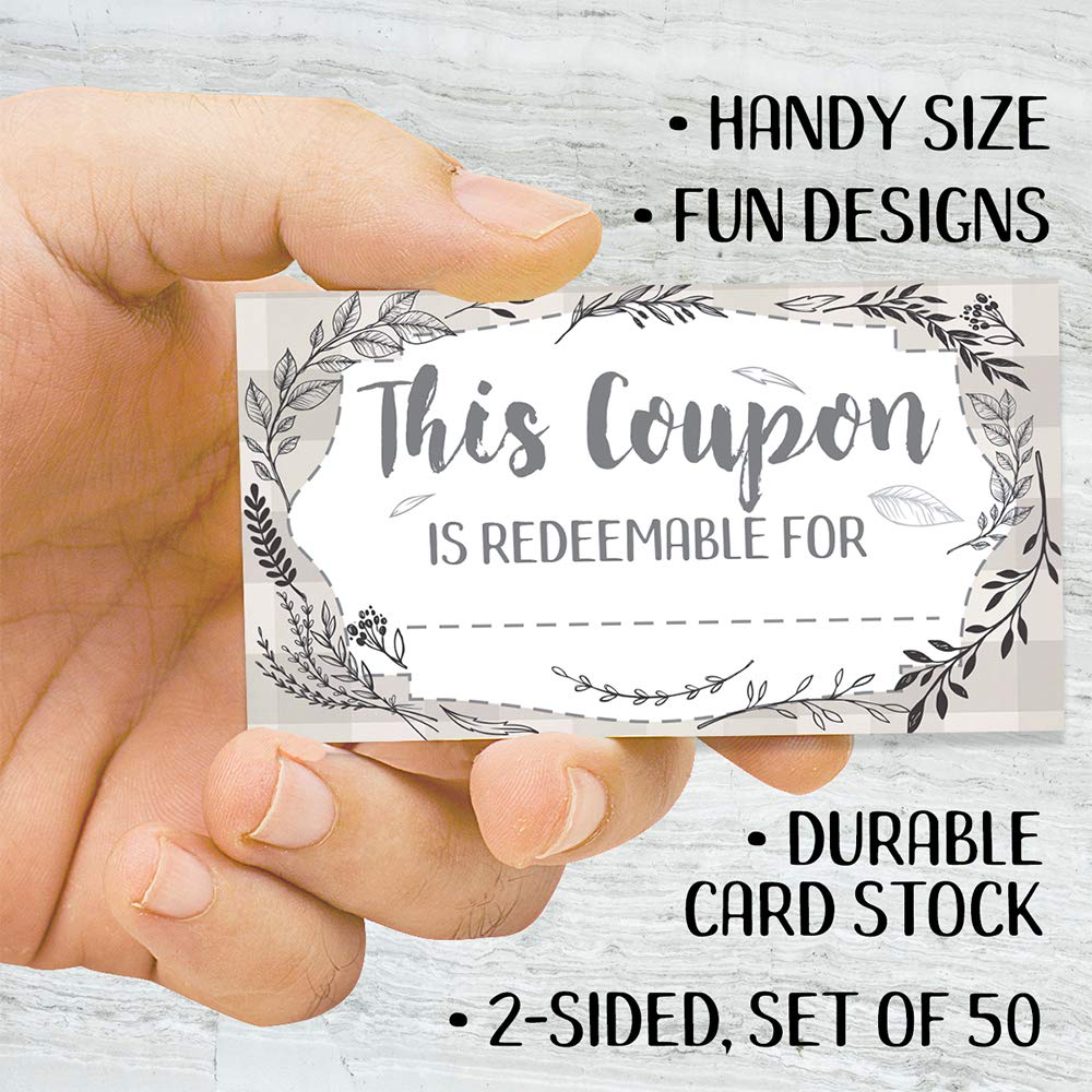 50 Blank Botanical Coupon Cards - Double-Sided Voucher Gift Cards for Small Businesses & Restaurants