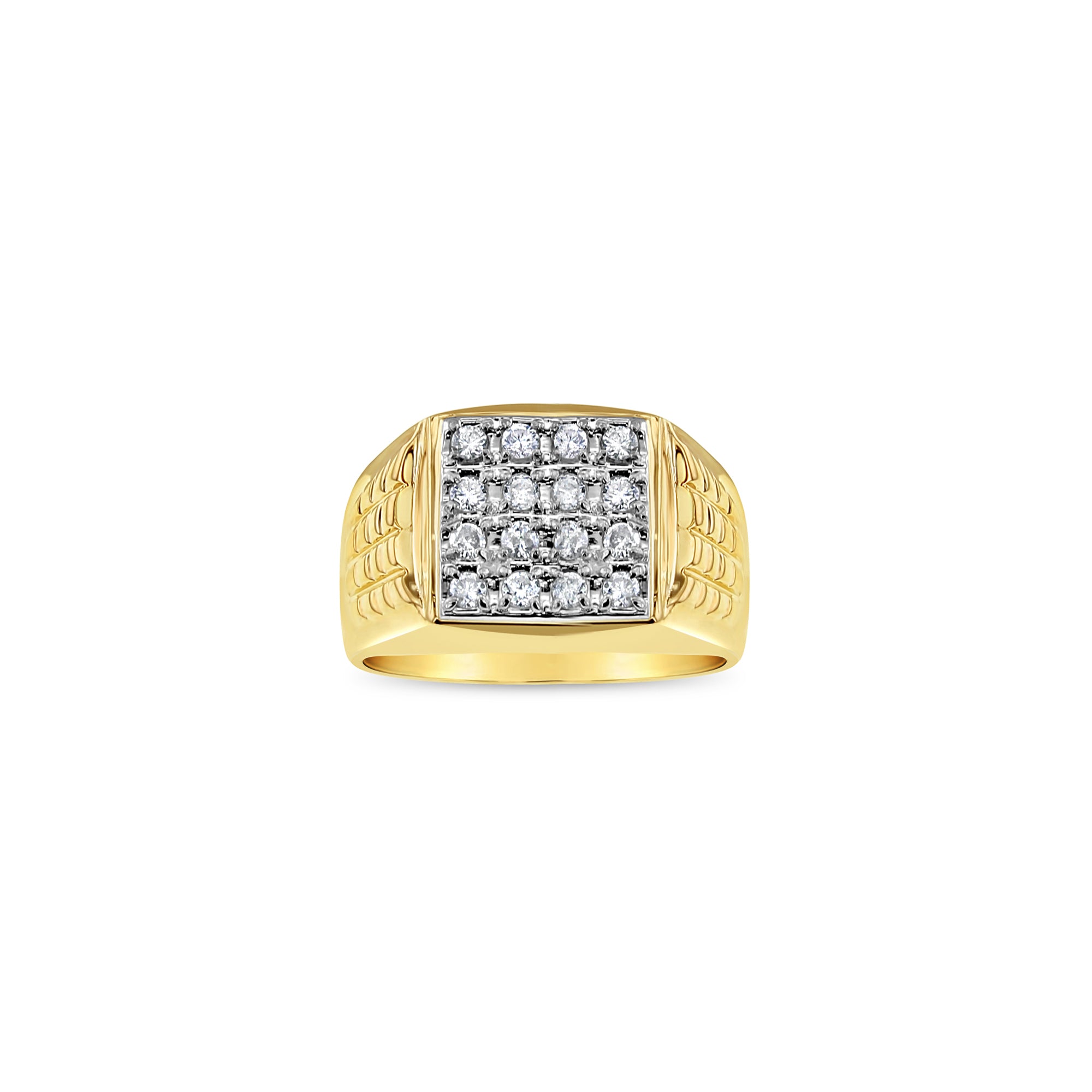 1 Carat Square Cut Diamond Cluster Ring with Brick Pattern Band - Elegant Wedding, Engagement & Anniversary Jewelry Gift for Women