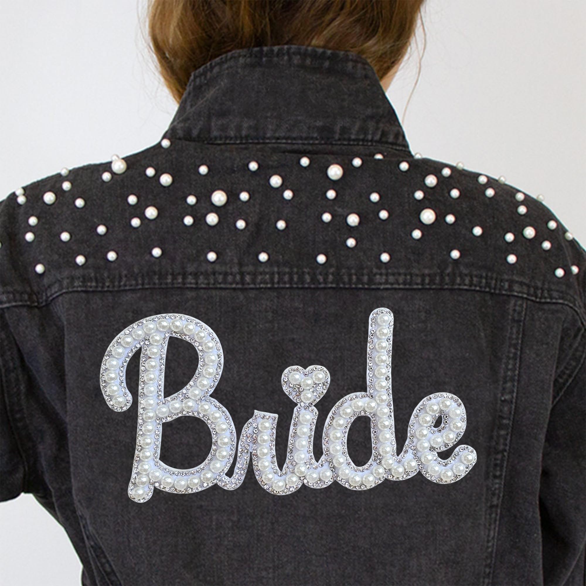 White Bride Iron-On Letter Patches with Pearls - Wedding Gift for Jackets, Bags & DIY Crafts - Perfect for Bridal Shower, Bachelorette Parties & Wedding Decorations