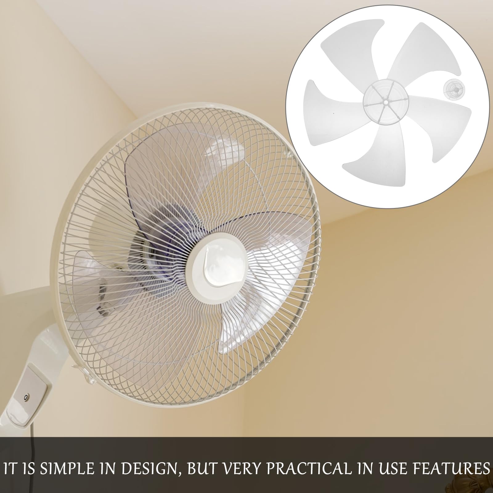 14 Inch Universal Electric Fan Blades Replacement - 5-Leaf Plastic Round Bore Blades for Table & Floor Fans (White) - Perfect for Home, Office & Outdoor Cooling