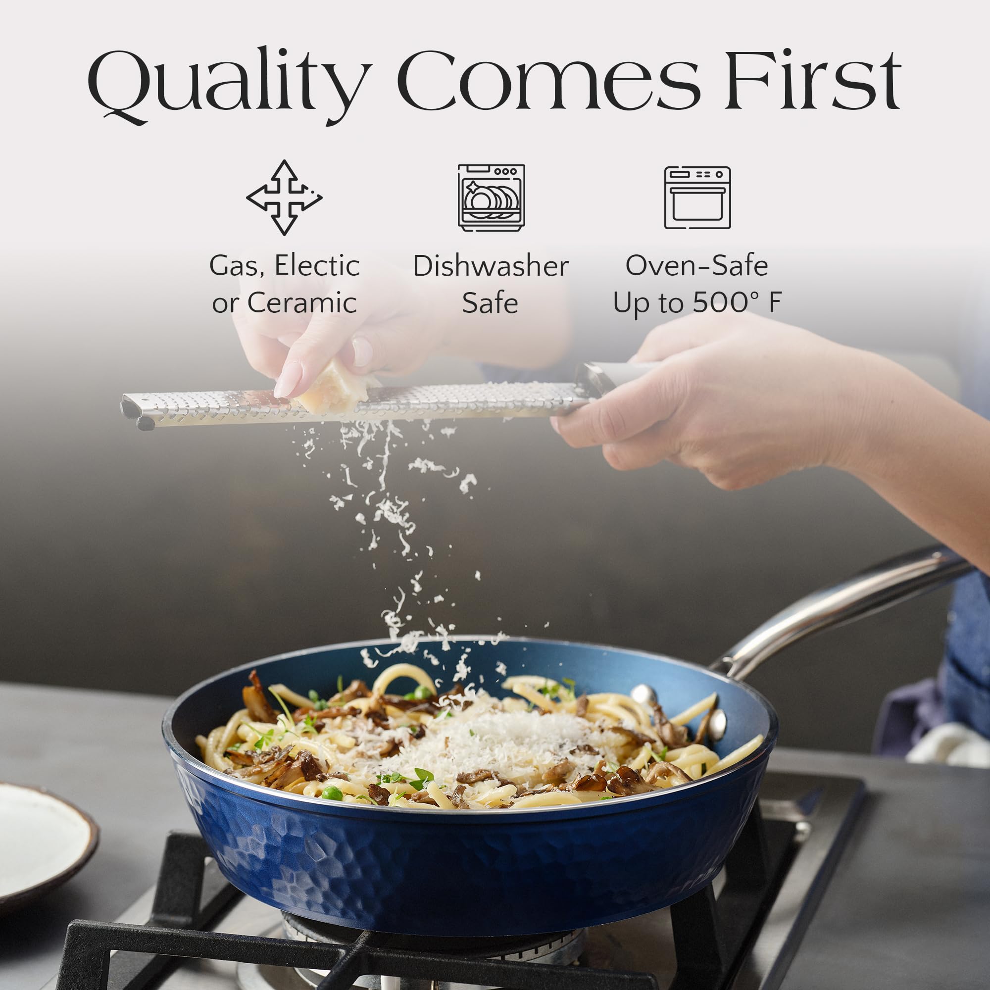10-Inch Blue Nonstick Ceramic Frying Pan - Induction Compatible, Lightweight & Scratch Resistant, Oven Safe Up to 450°F, PFOA-Free Healthy Cookware for Eggs, Pancakes & Stir Fry | Perfect for Home Kitchen & Camping Cooking