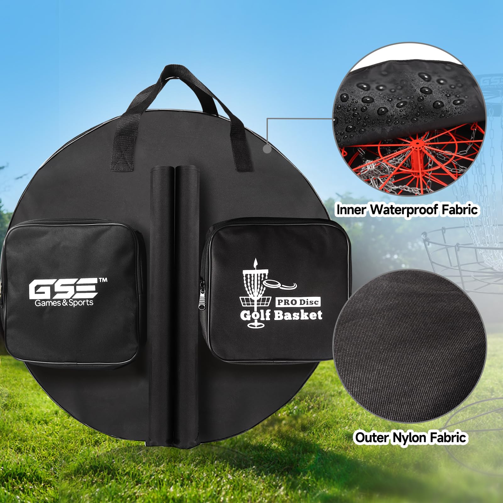 **GSE Disc Golf Basket Carrying Bag - Portable Storage for 12-Chain & 24-Chain Golf Targets - Durable Transit Bag for Disc Golf Frisbee Baskets (Bag Only) - Perfect for Tournaments, Practice & Outdoor Play**