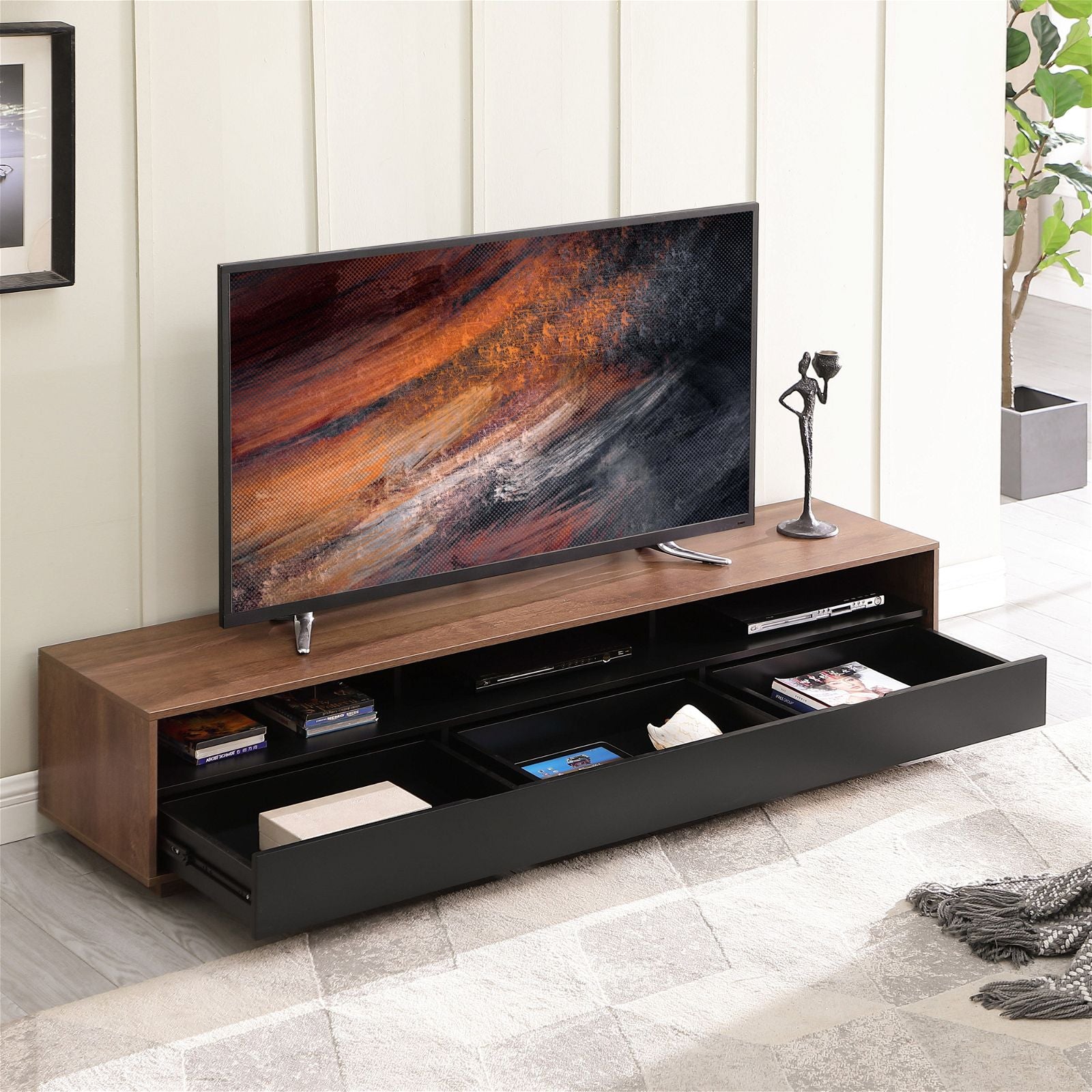 Tauris™ SUAVE1800 Dark Oak TV Stand Entertainment Center - Modern Media Console for Living Room, Home Theater & Gaming Setup