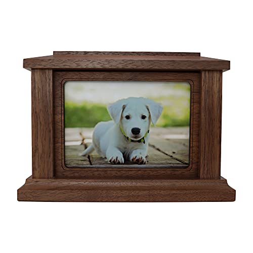 Personalized Wooden Pet Urn with Photo Frame - Custom Engraved Memorial Urn for Dogs & Cats - Large Walnut Keepsake Box for Ashes - Perfect for Home Memorials & Pet Loss Gifts
