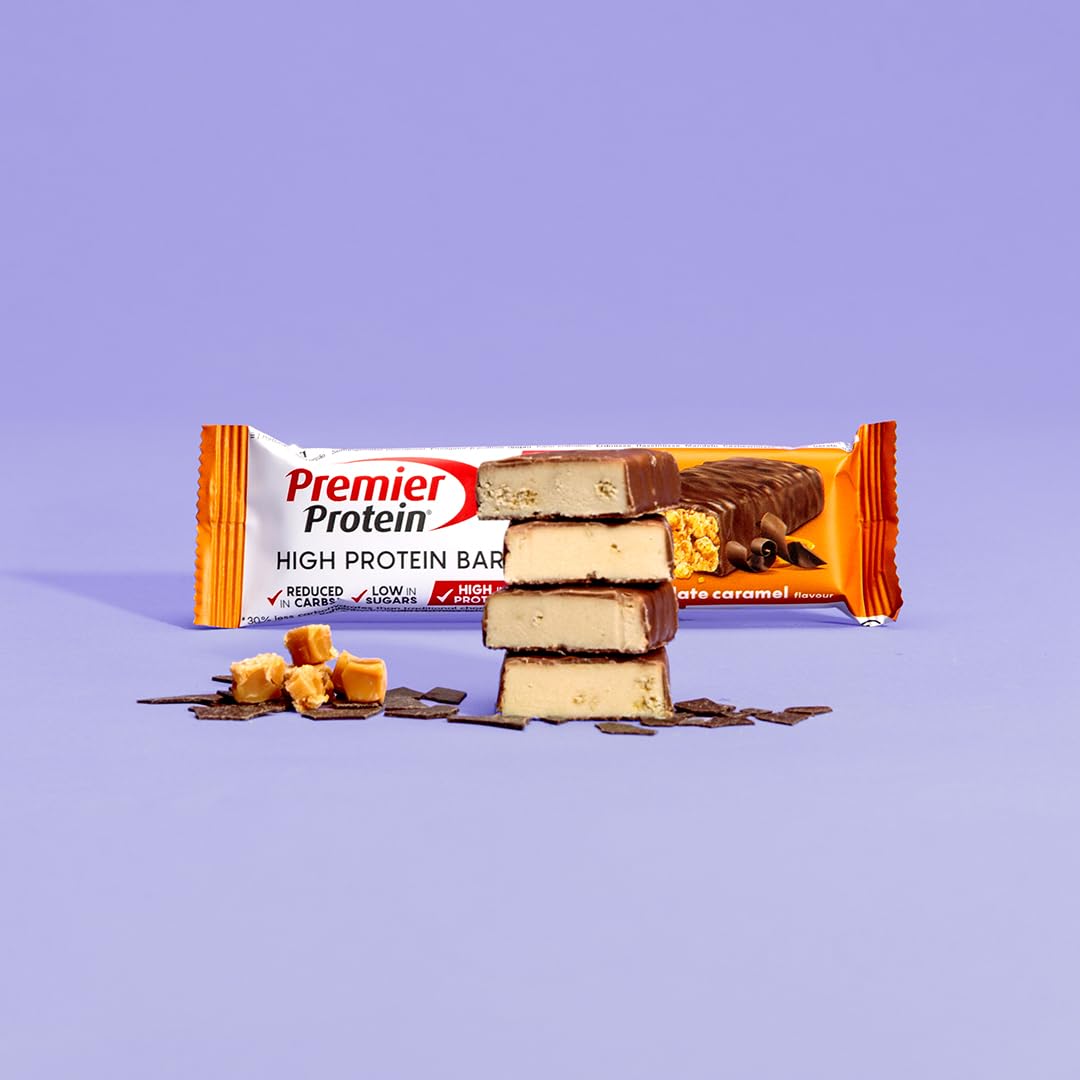 Premier Protein High Protein Bar Chocolate Caramel 16 Pack (40g Each) - Low Sugar, Palm Oil Free Protein Snack for Workout Recovery & Healthy On-the-Go Nutrition