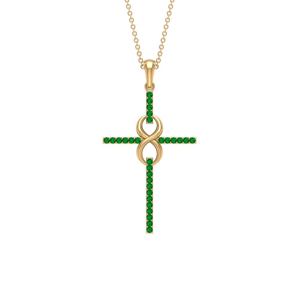 1/2 CT Natural Emerald Pendant Necklace - 14K Solid Gold Holy Cross & Infinity Cross Pendant for Women | Elegant Jewelry Gift for Birthday, Anniversary & Religious Occasions