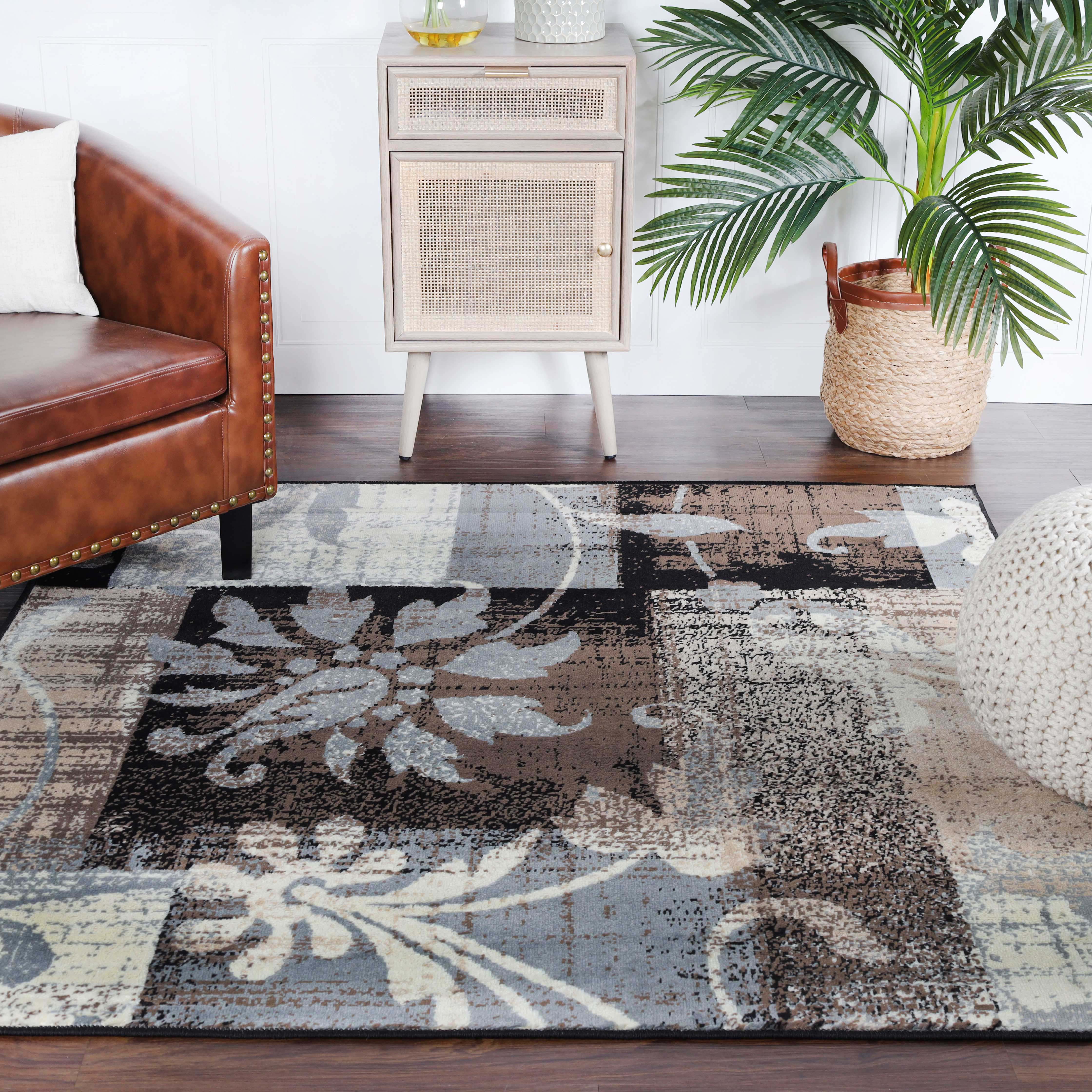 Stylish Pastiche Contemporary Floral Patchwork Indoor Area Rug - Non-Slip Living Room Carpet, Bedroom Runner Rug for Home Decor
