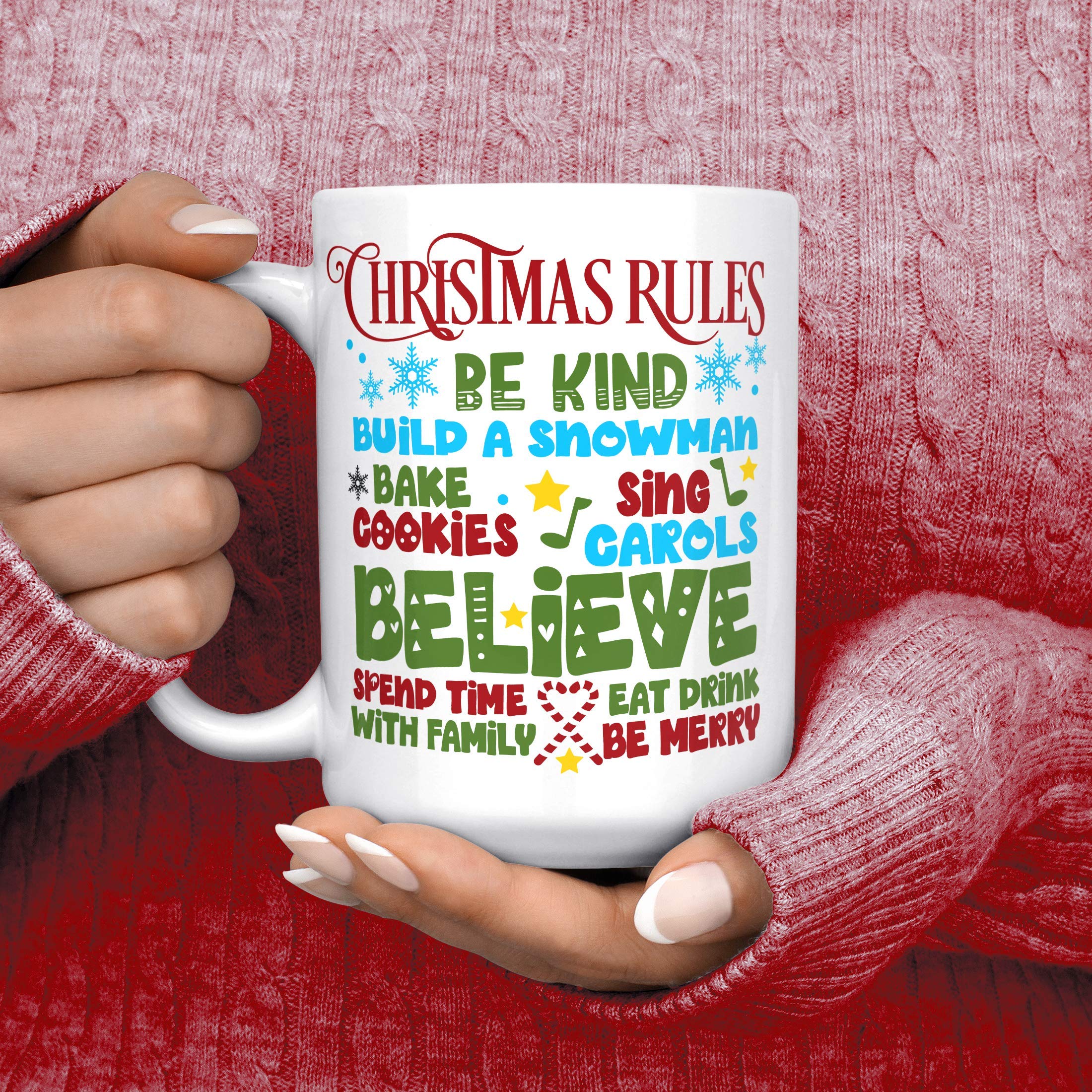 Christmas Coffee Mug - Build a Snowman, Be Kind, Believe, Xmas Cookies Design - Microwave & Dishwasher Safe Ceramic Cup - Perfect for Holiday Gifts, Office Use & Cozy Winter Mornings