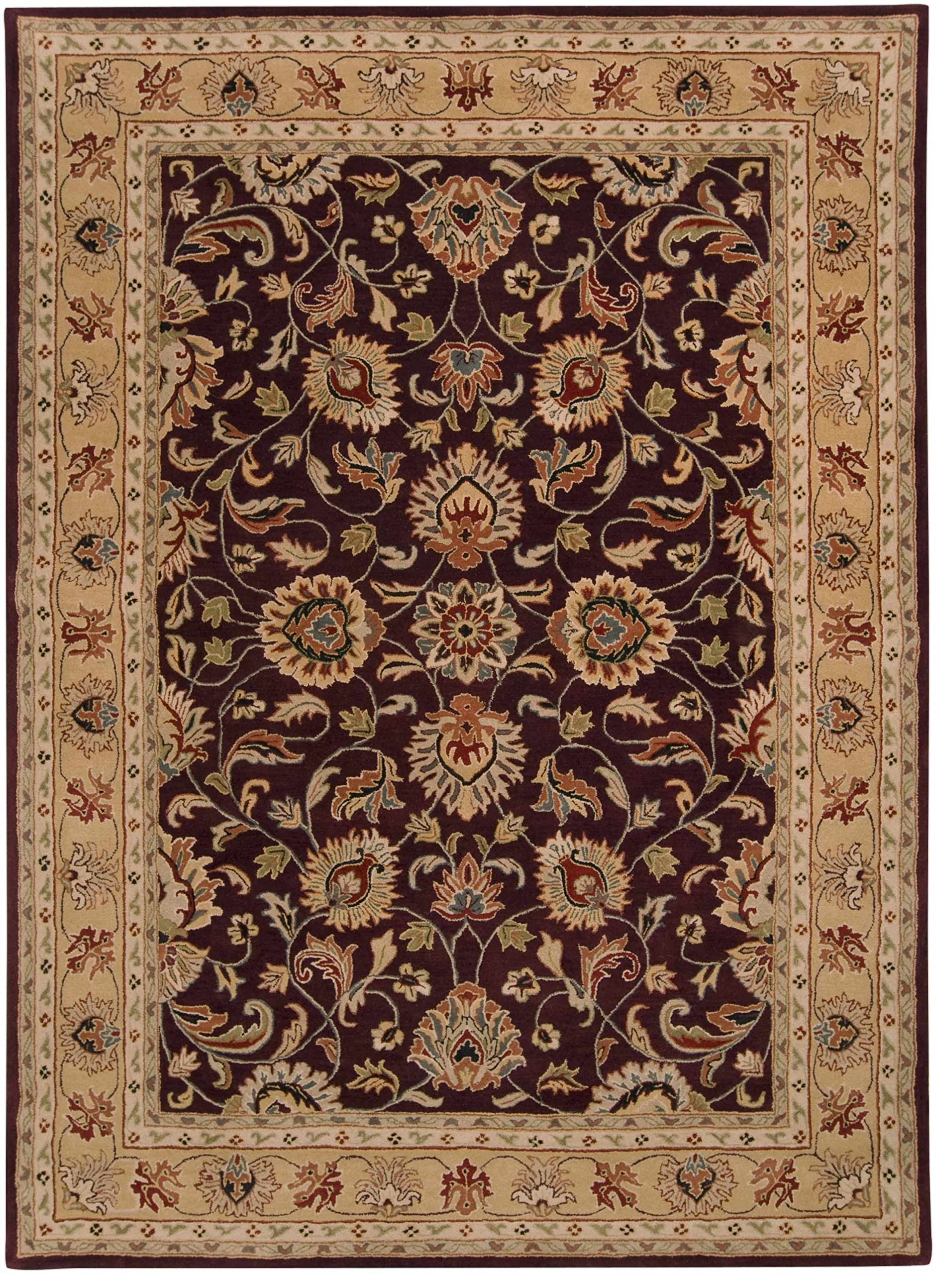 Hauteloom Cherryvale Wool Area Rug for Living Room & Bedroom - Traditional Style Round Rug in Black, Beige, Red - 9'9