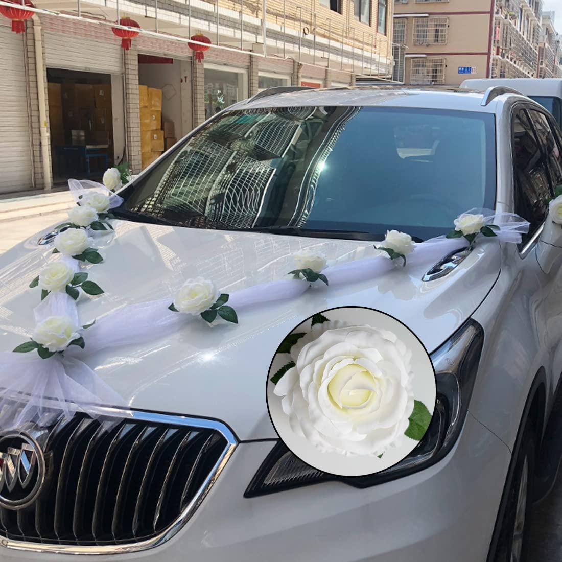 Wailicop Artificial Flower Bouquet Set for Wedding Car Decoration - Bridal Car Front Floral Arrangement with Ribbon, Perfect for Weddings, Christmas & Special Events