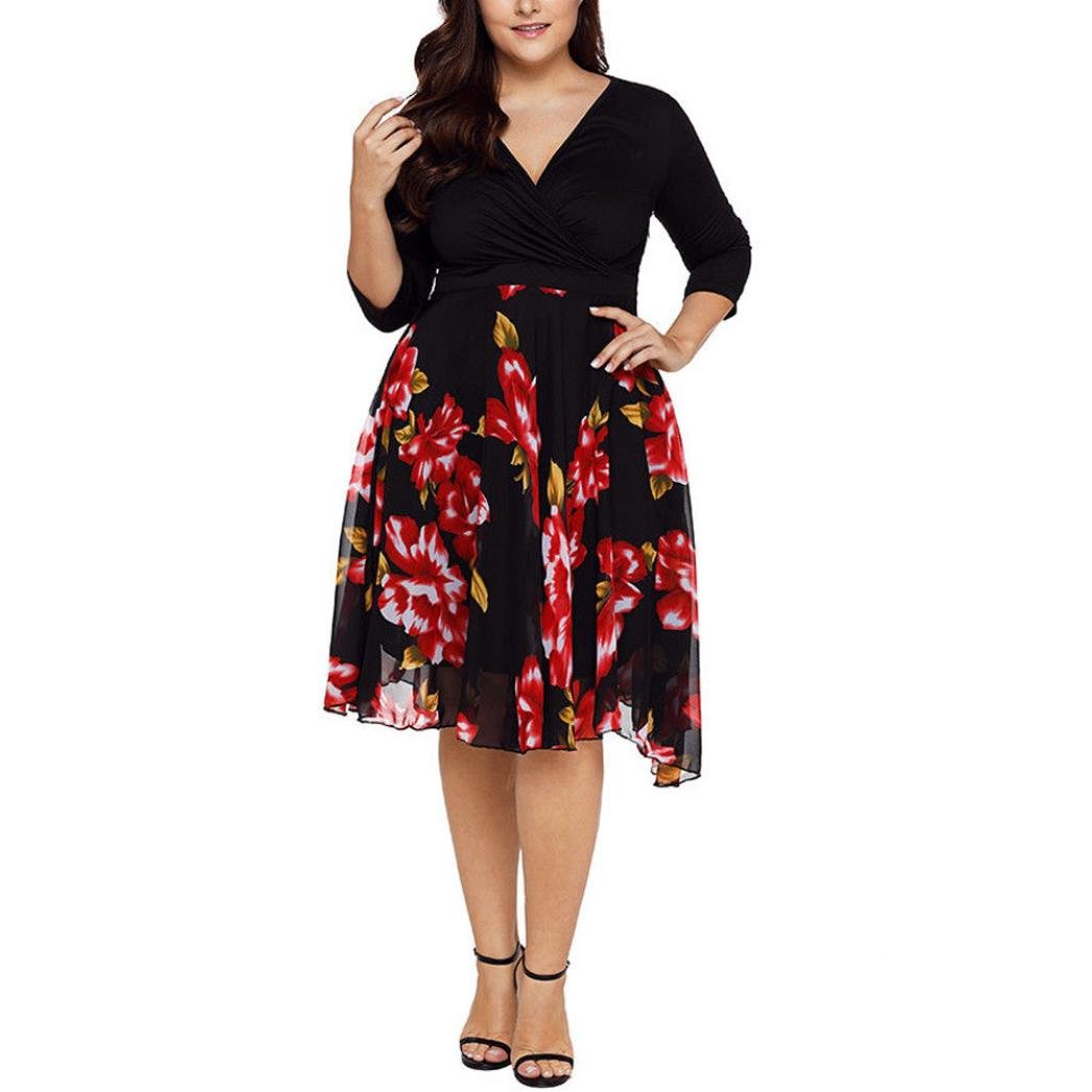 **Muranba Plus Size Wrap Dress for Women - V Neck Floral Midi Dress for Prom, Party & Special Occasions**