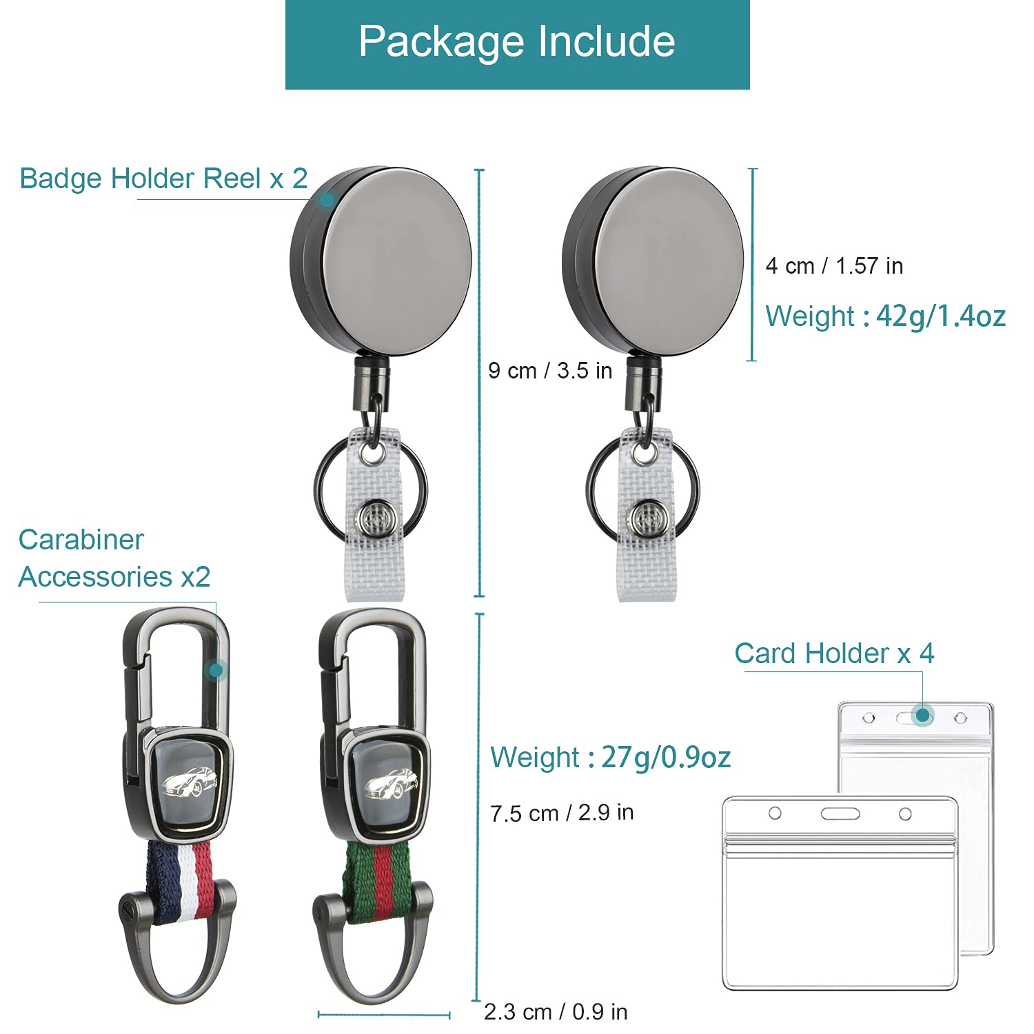 2 Pack Heavy Duty Metal Retractable Badge Holder Reel - 25