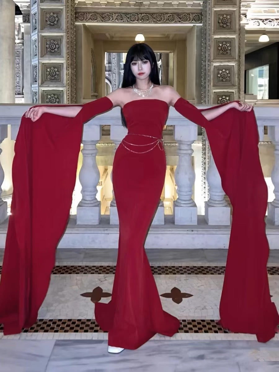 Elegant Off-The-Shoulder Red Long Prom Dress for Women - Formal Evening Gown for Birthday Party, Homecoming, Quinceañera & Special Occasions | Style J3367