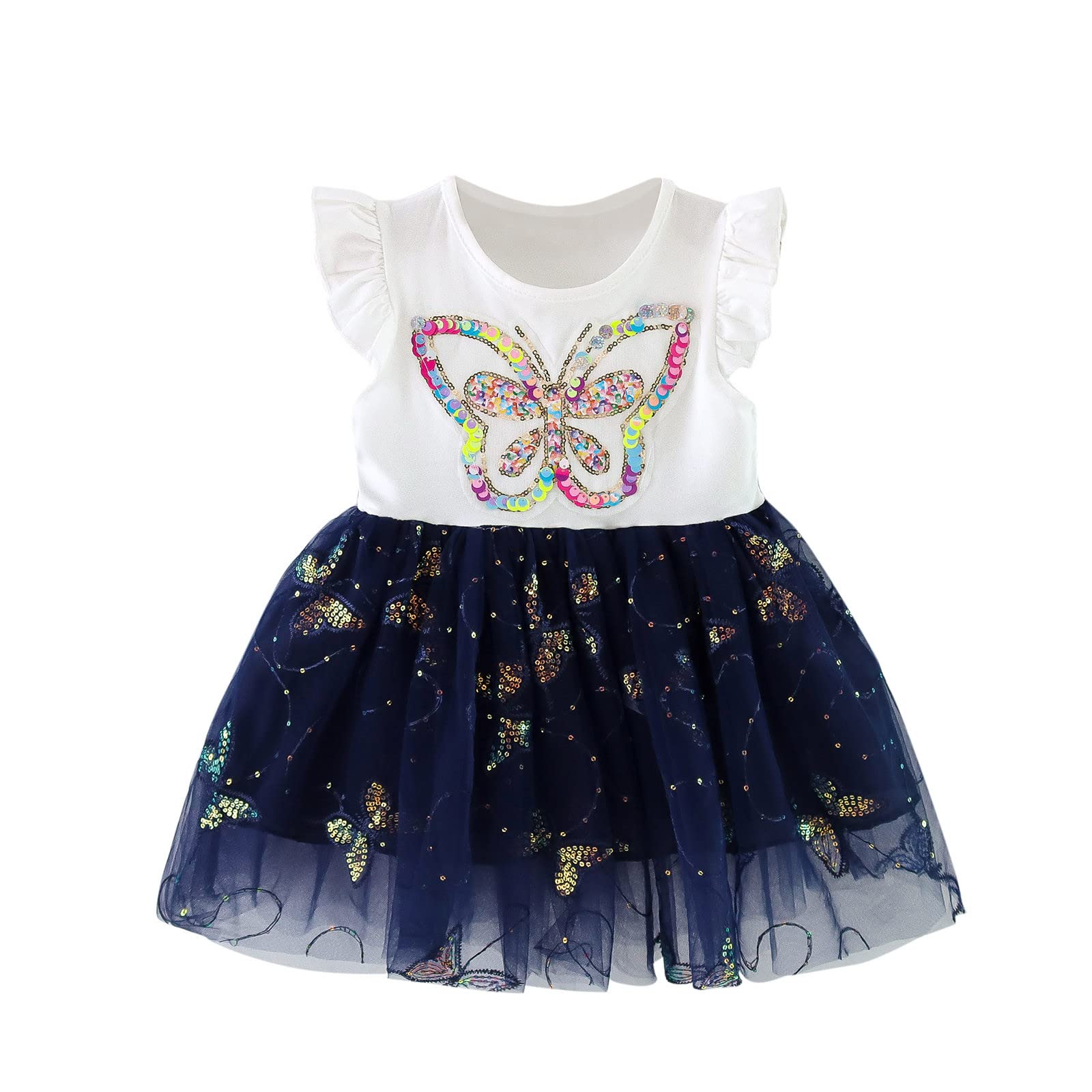 **Toddler Girls Sleeveless Princess Dress - Cartoon Paillette Tulle Belle Dress for 2-3 Years (White) | Perfect for Birthday Parties, Pageants & Special Occasions**