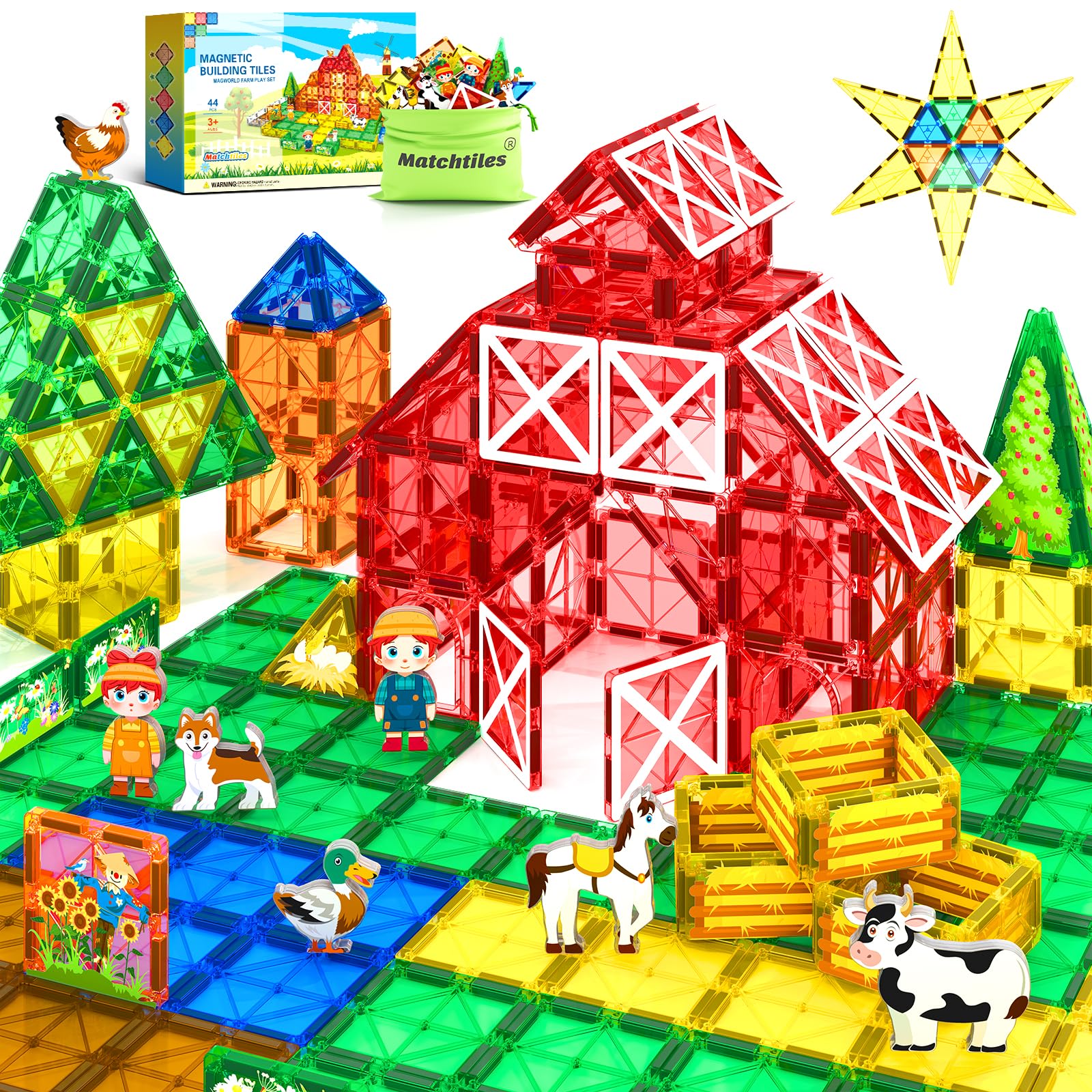 Magnetic Building Blocks Set with Farm Animals - STEM Educational Toys for Kids Ages 3-7 | Perfect for Preschool Learning, Classroom Activities & Creative Play at Home