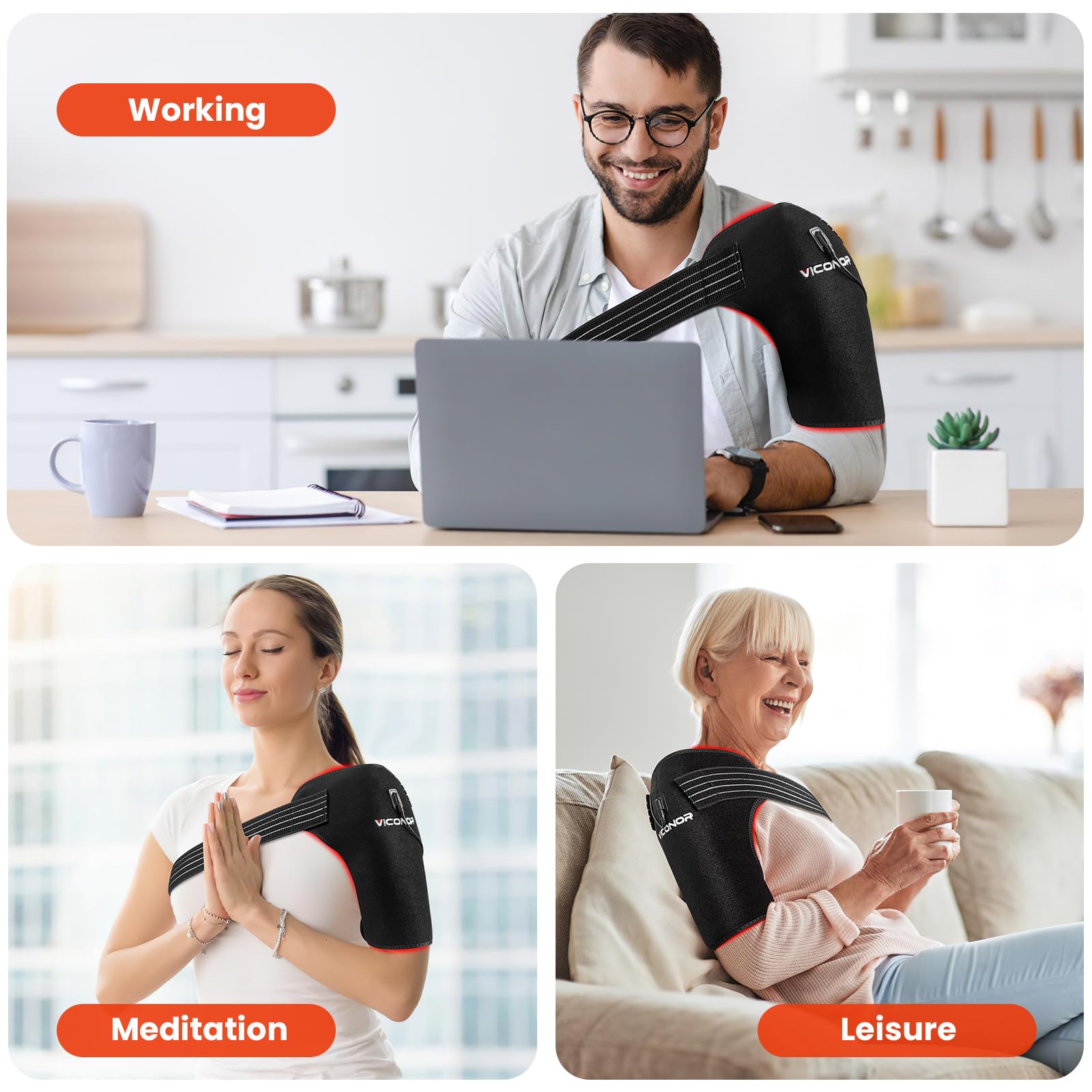 Red Light Therapy Shoulder Wrap - 660nm & 850nm Infrared Heating Pad for Shoulder Pain Relief, Joint & Muscle Recovery | Portable Light Therapy Device for Home Use, Office, and Post-Workout Recovery