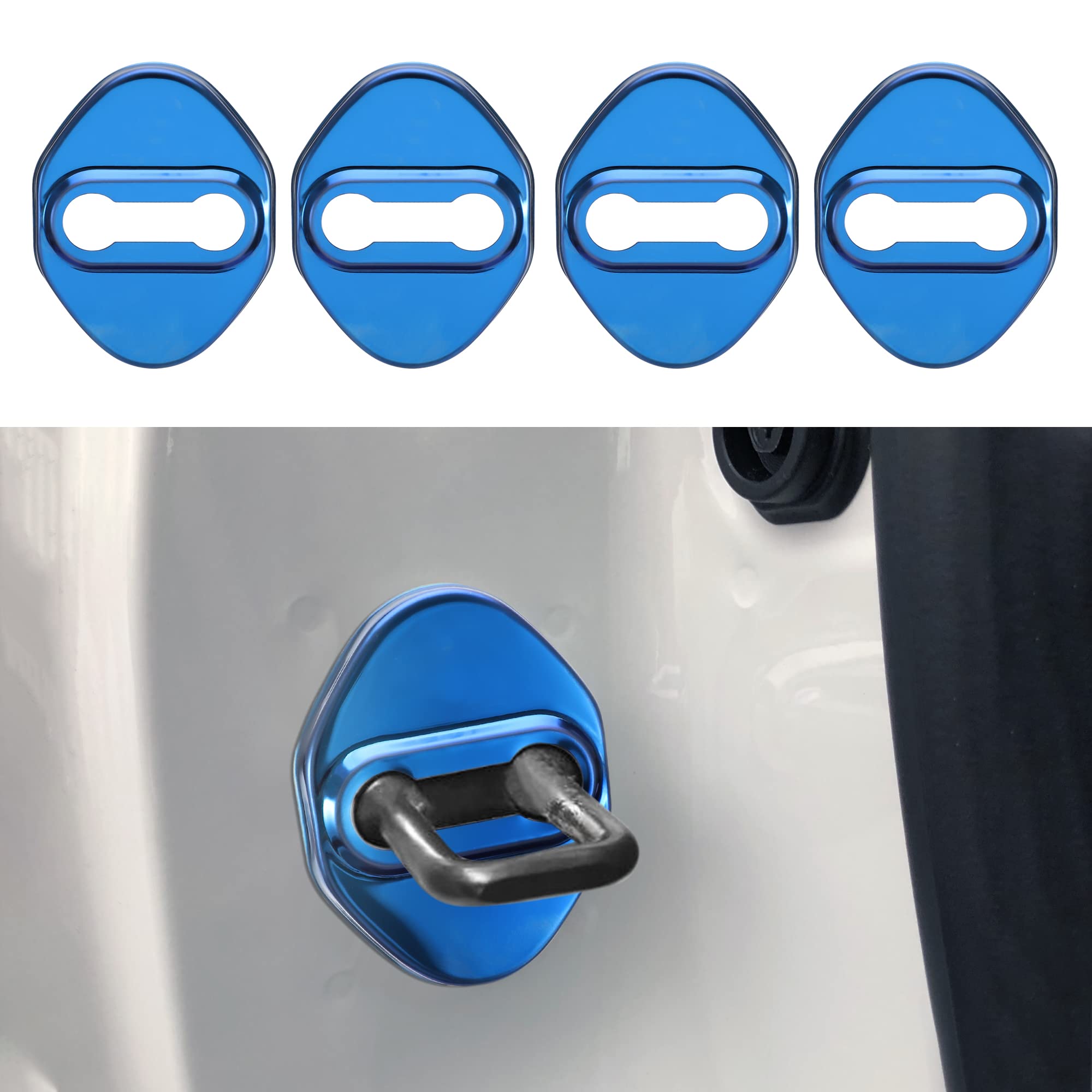TOMALL 4pcs Stainless Steel Car Door Lock Latches Cover Protector - Compatible with Honda Accord, Civic, CR-V, XR-V, HR-V, UR-V, Odyssey, Crosstour, Pilot, Vezel - Sports Style Accessories (Blue) - Prevent Rust & Theft for Enhanced Vehicle Security