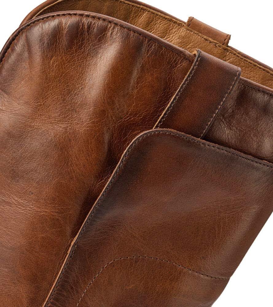 Frye Paige Tall Riding Boots for Women - Genuine Antiqued Italian Leather, Overlapping Front Panels, Stacked Heel - 16