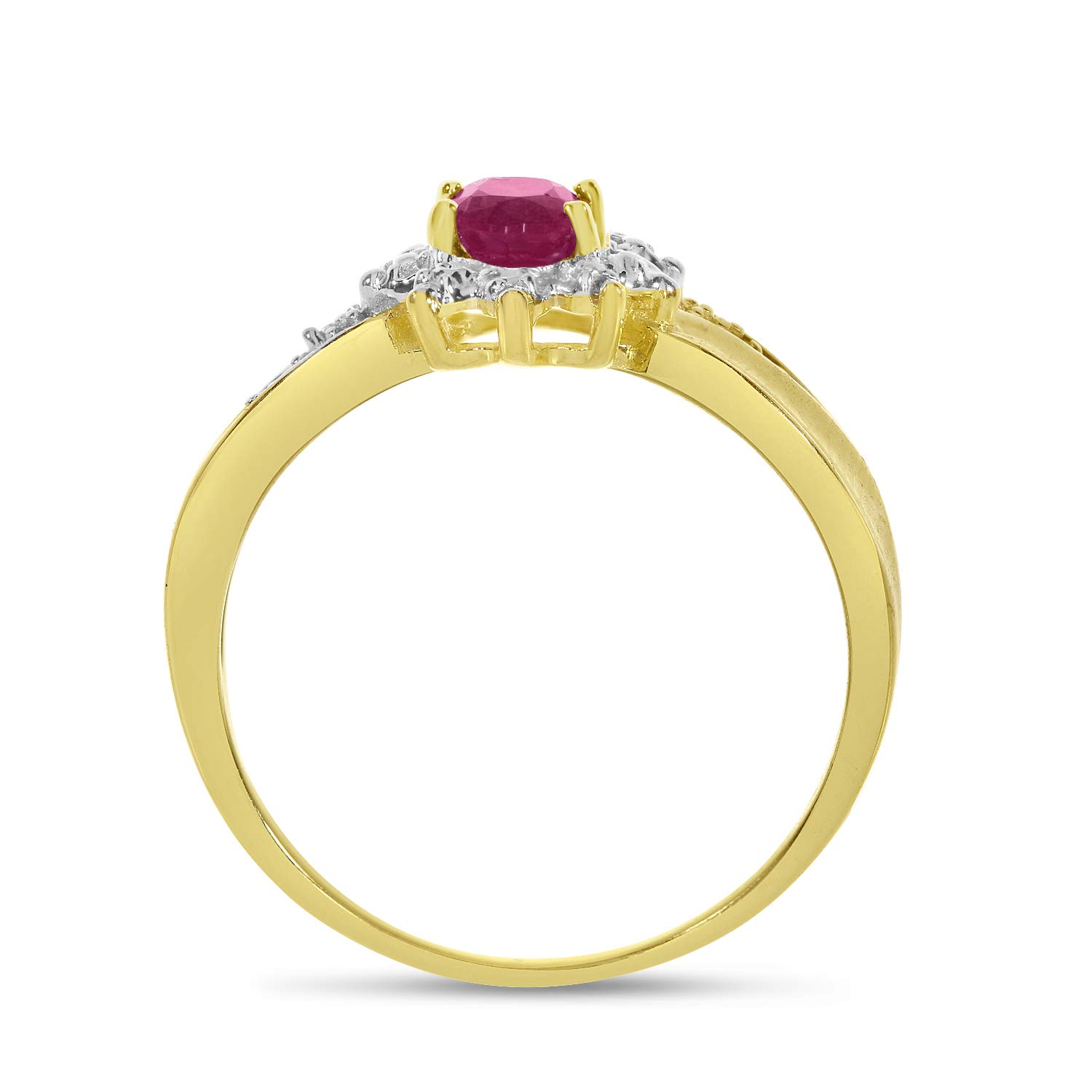 10K Yellow Gold Oval Ruby and Diamond Ring for Women - Elegant Vintage Style Engagement, Wedding, or Anniversary Jewelry Gift