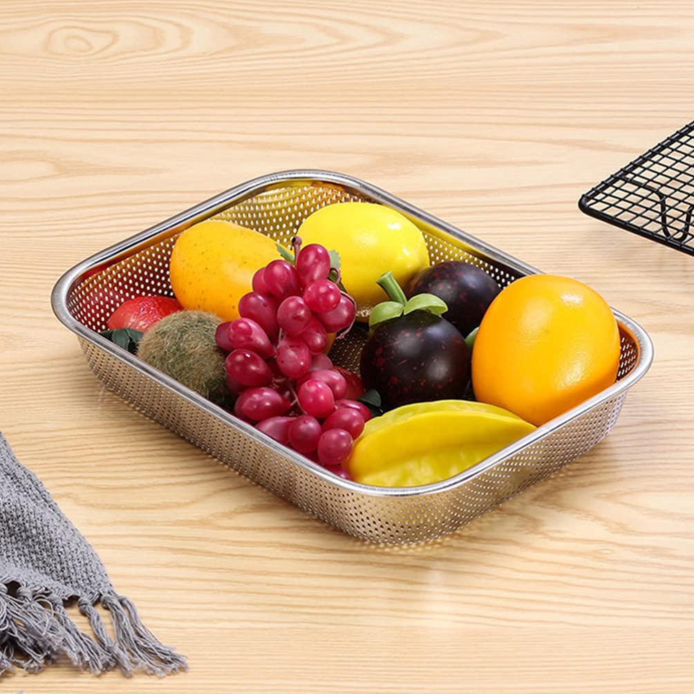 Stainless Steel Square Kitchen Strainer Colander Basket - Durable Fruit & Vegetable Washing Bowl for Mixing, Draining, and Food Prep - Perfect for Salad Making, Pasta Draining, and Kitchen Organization