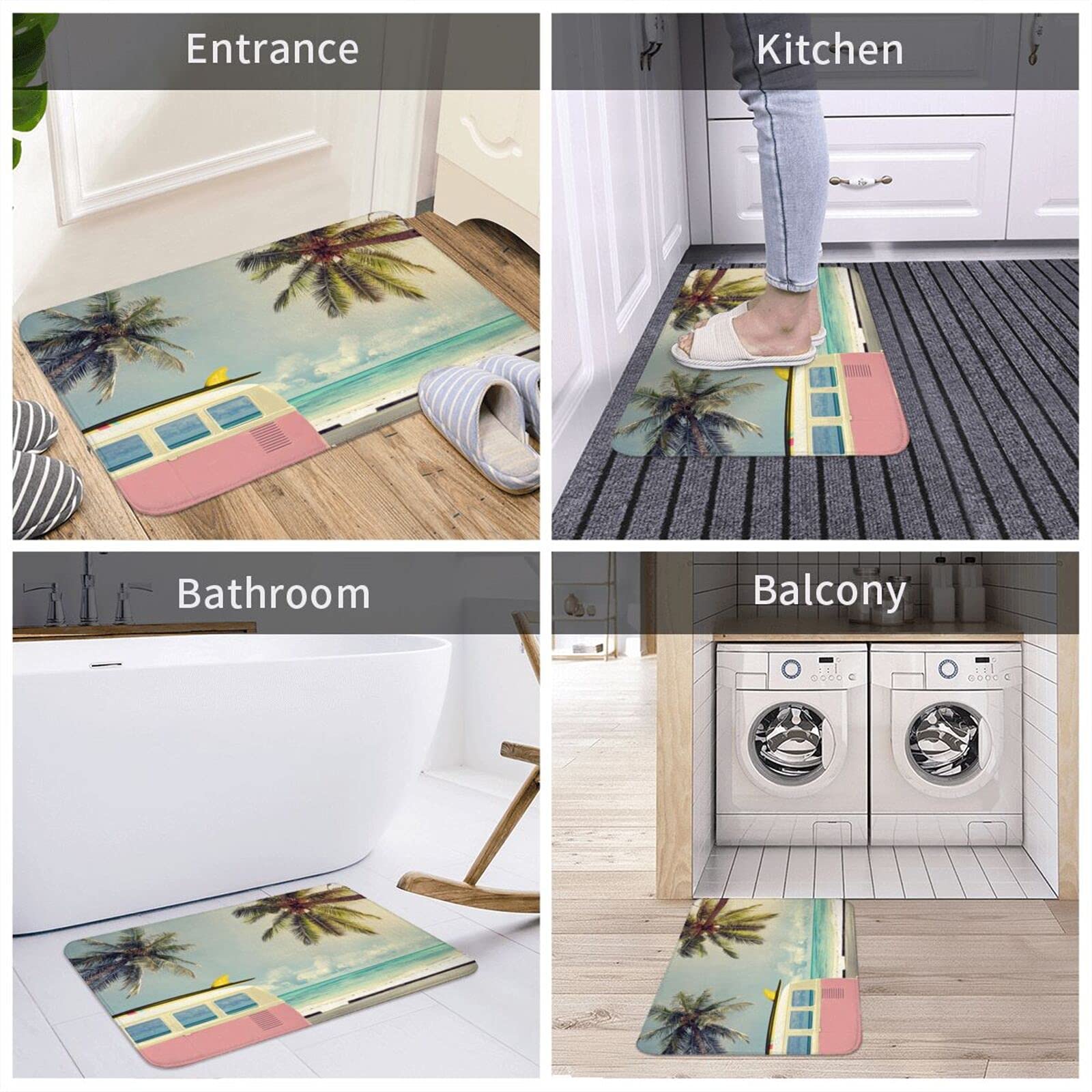 Soft Plush Non-Slip Beach Tropical Palm Bath Mat - Absorbent Washable Bathroom Floor Rug for Shower, Kitchen Sink & Bath Decor - Perfect for Coastal, Vacation & Spa Style Homes