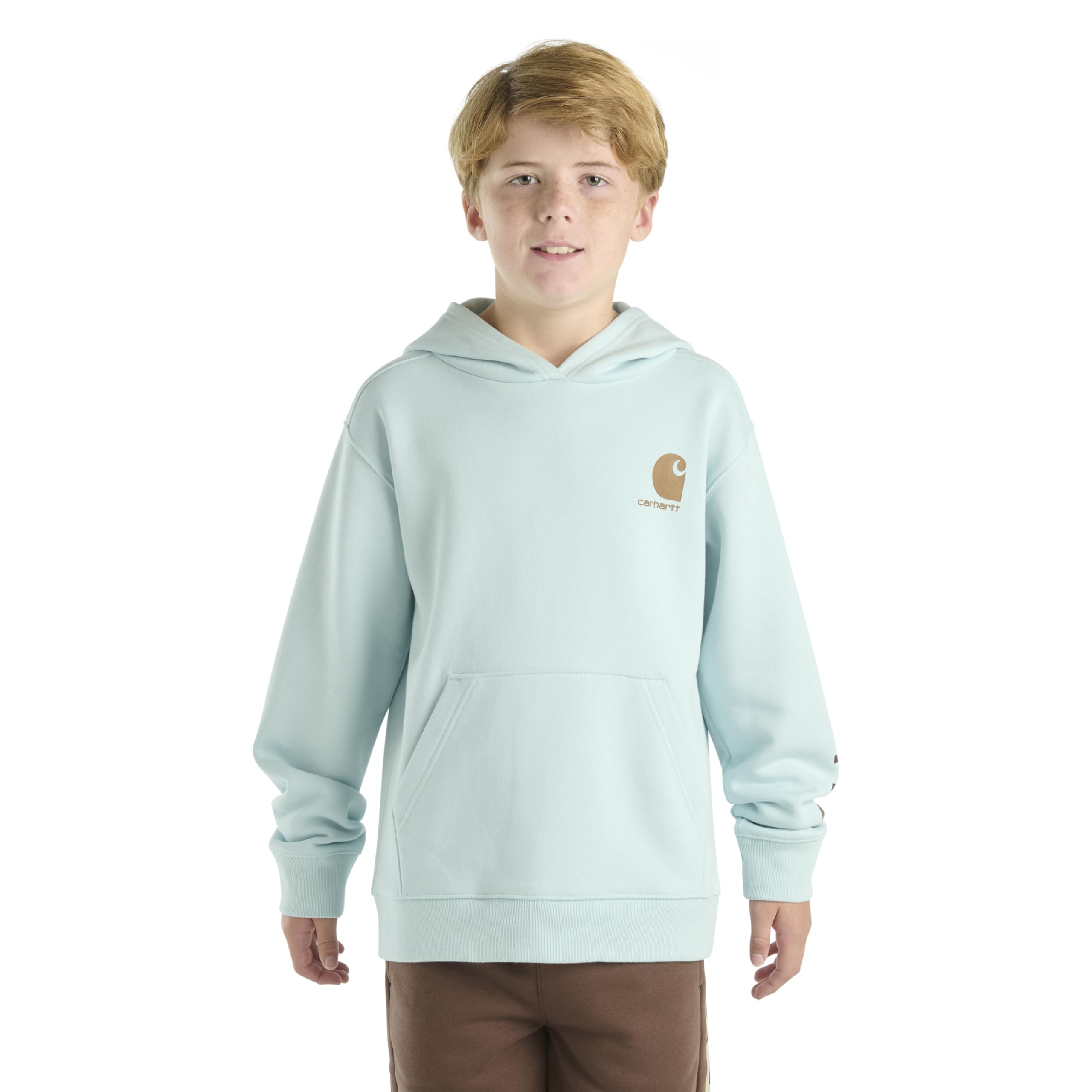 Carhartt Boys' Long Sleeve Hooded Sweatshirt - Warm Fleece-Lined Pullover for Kids | Coronet Blue | Perfect for Outdoor Play, School & Winter Activities