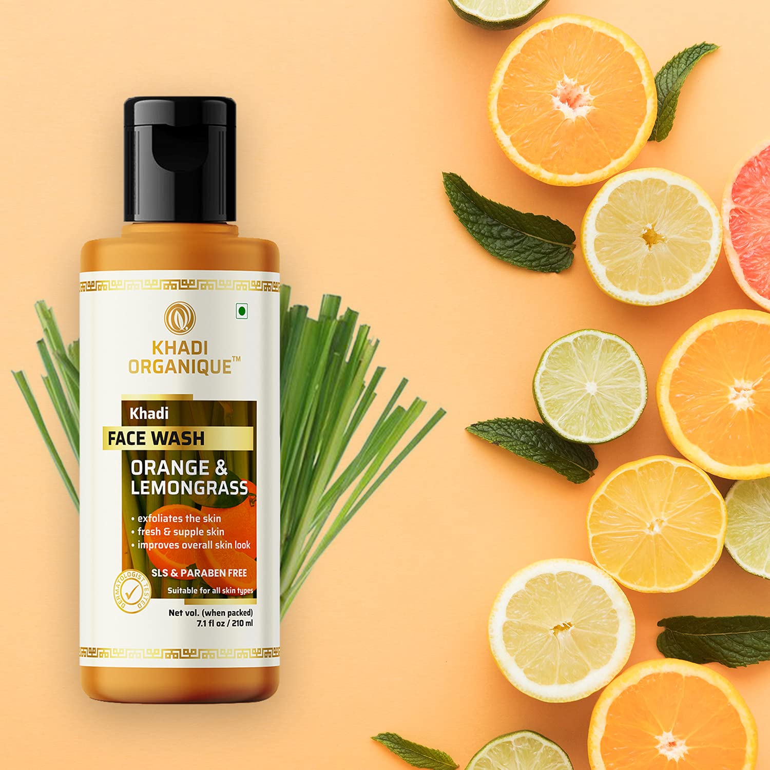 **Khadi Organique Orange & Lemongrass Natural Face Wash – SLS & Paraben Free, Vegan & Cruelty-Free – Gentle Cleansing for Glowing Skin – Pack of 1 – Perfect for Daily Skincare Routine**