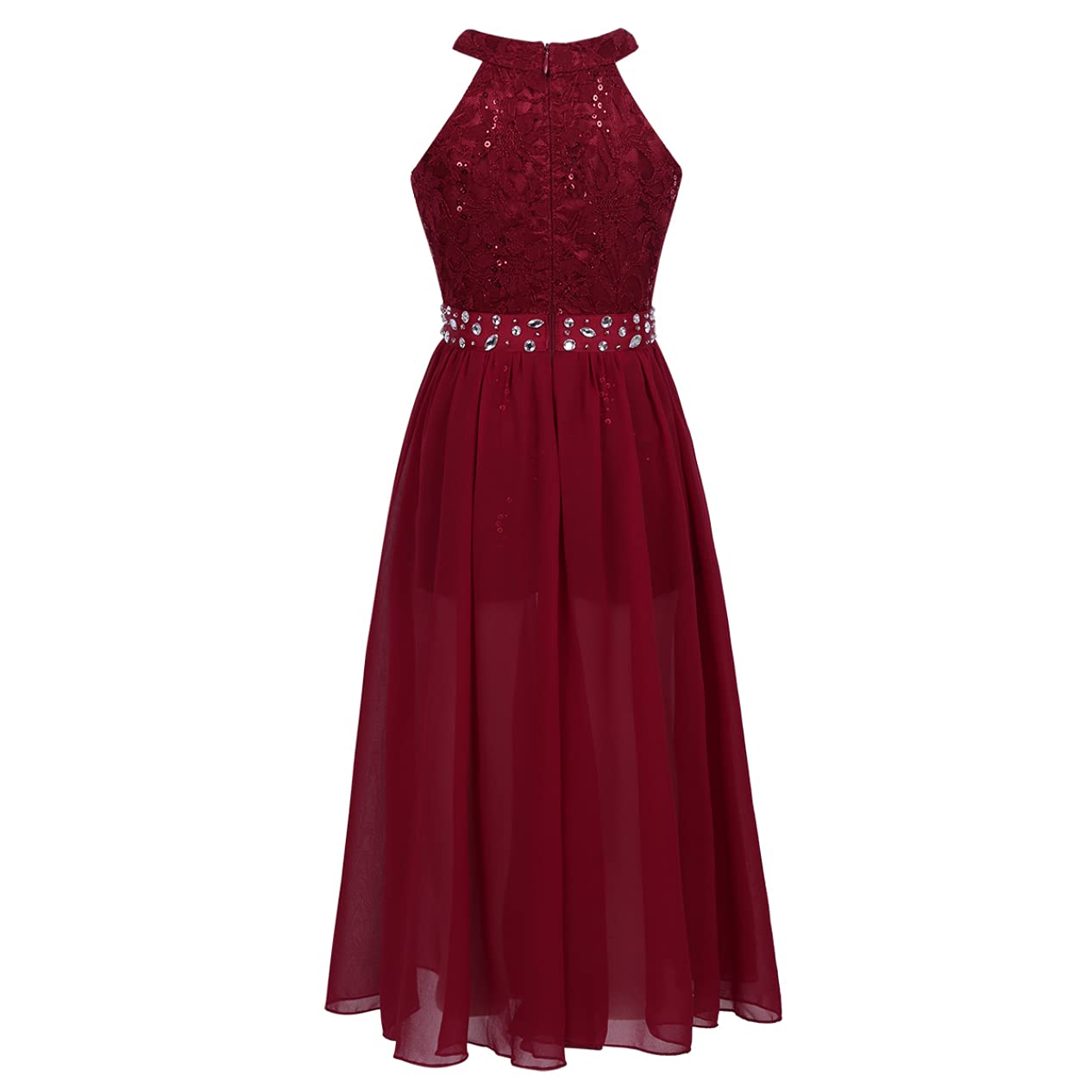 Girls Floral Lace Rhinestone Chiffon Dress - High Low Hem Princess Party Gown for Birthday, Formal Occasions & Special Events - Perfect for Weddings, Pageants, Photo Shoots & Holiday Celebrations