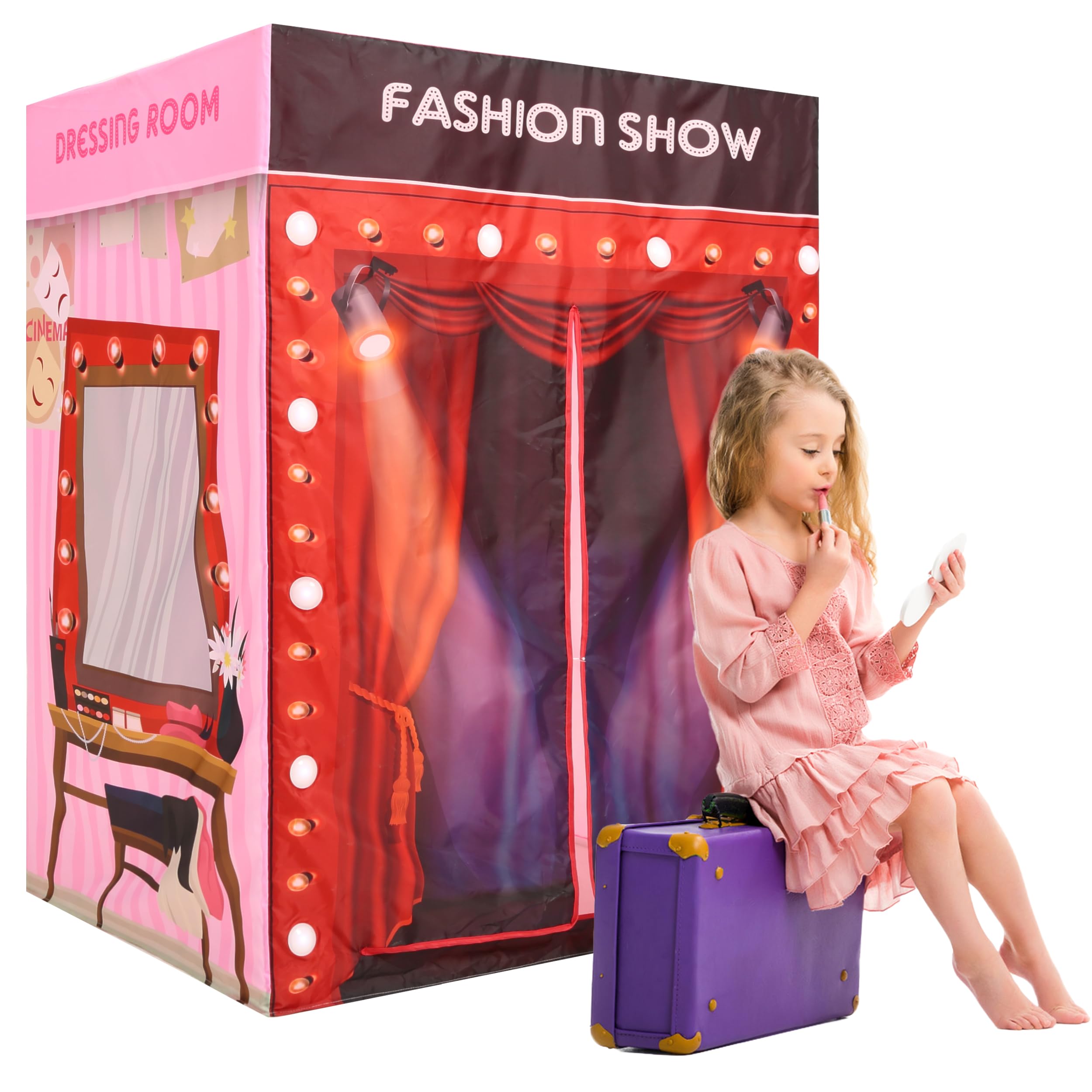 Foldable Kids Play Tent with LED Lights - Princess Castle & Fashion Show Tent for Indoor Play, Birthday Parties & Sleepovers