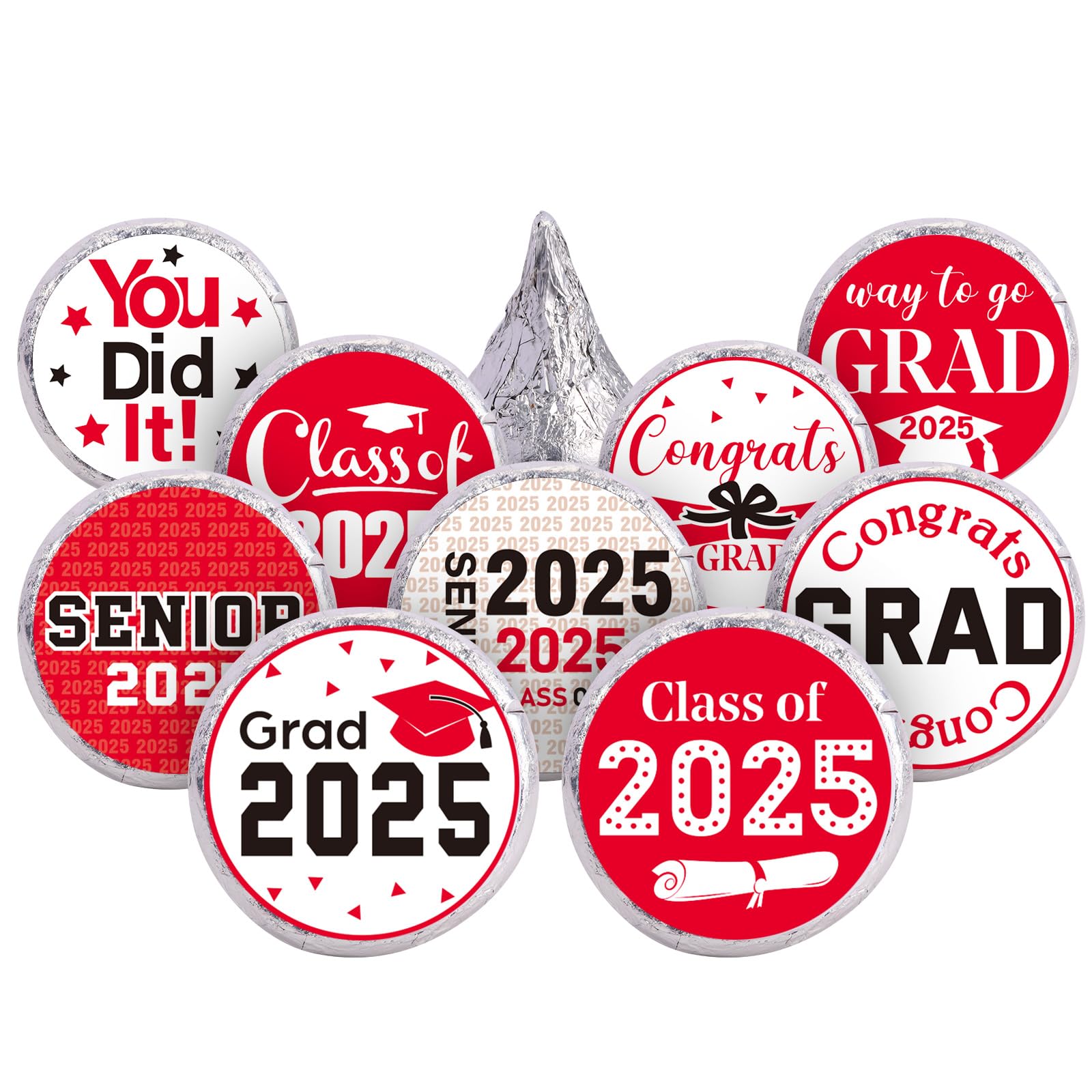 504-Piece 2025 Graduation Stickers Set - Congrats Grad Senior Class of 2025 Party Favors - Candy & Chocolate Labels for High School, College & Doctorate Graduation Celebrations (Red) - Perfect for Graduation Party Decorations, Diploma Covers & Gift Wrapping
