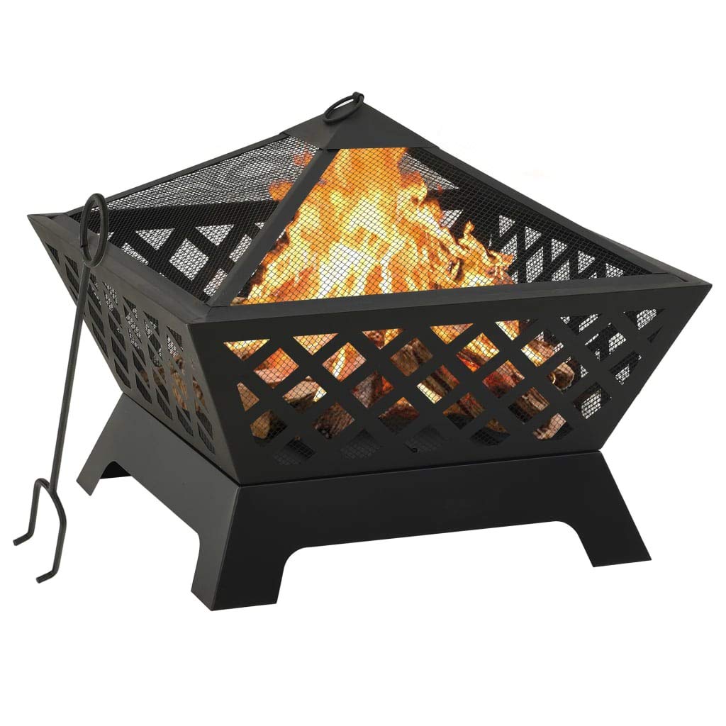 XXL 25.2 Inch Steel Outdoor Fire Pit with Poker & Spark Screen Cover - Wood Burning Firepit Bowl, BBQ Grill for Garden, Patio, Backyard Bonfire Parties & Camping Nights